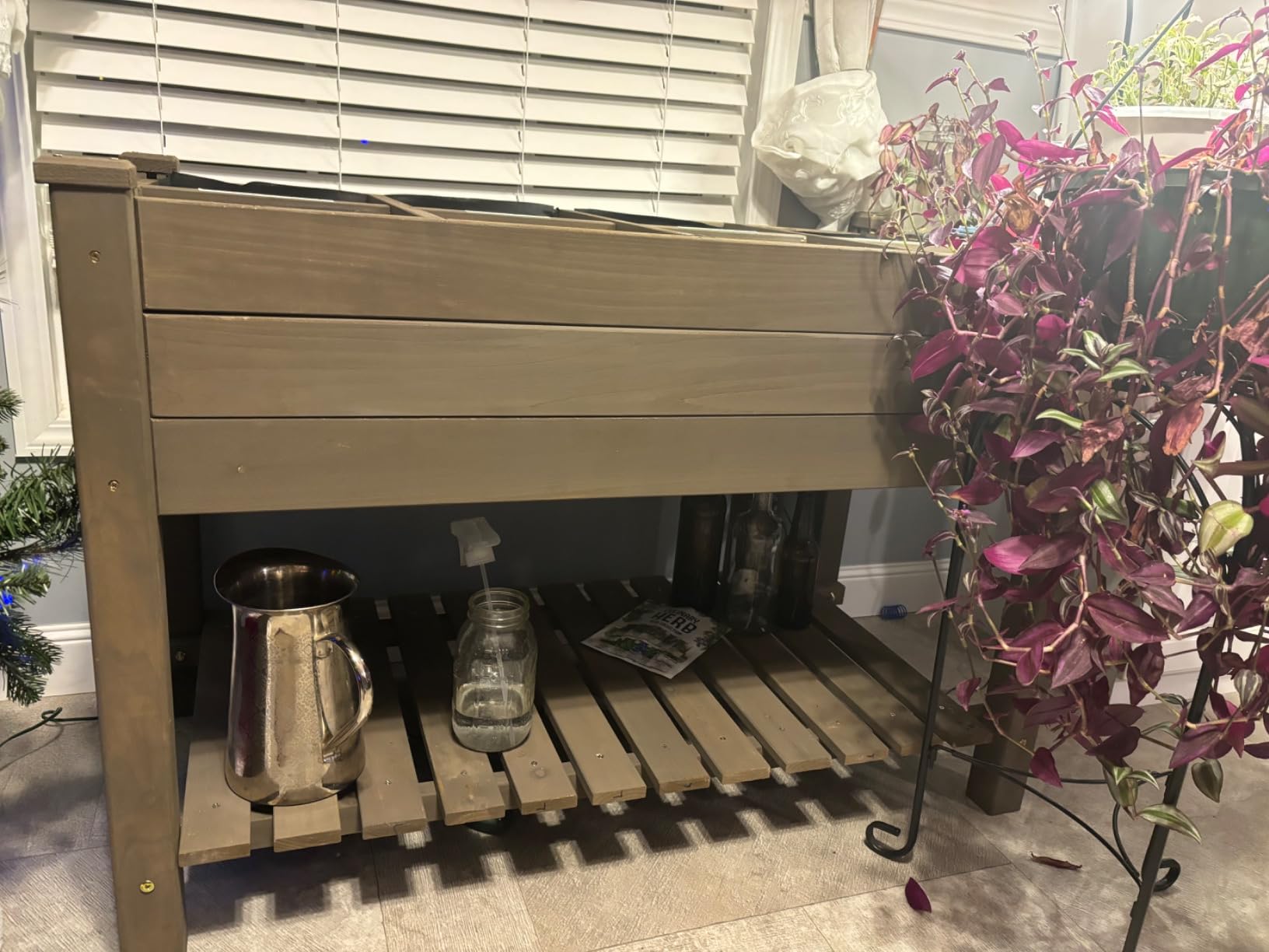 Aivituvin Raised Garden Bed on Wheels, Elevated Plant Boxes Outdoor Large with Grow Grid - with Large Storage Shelf 52.7