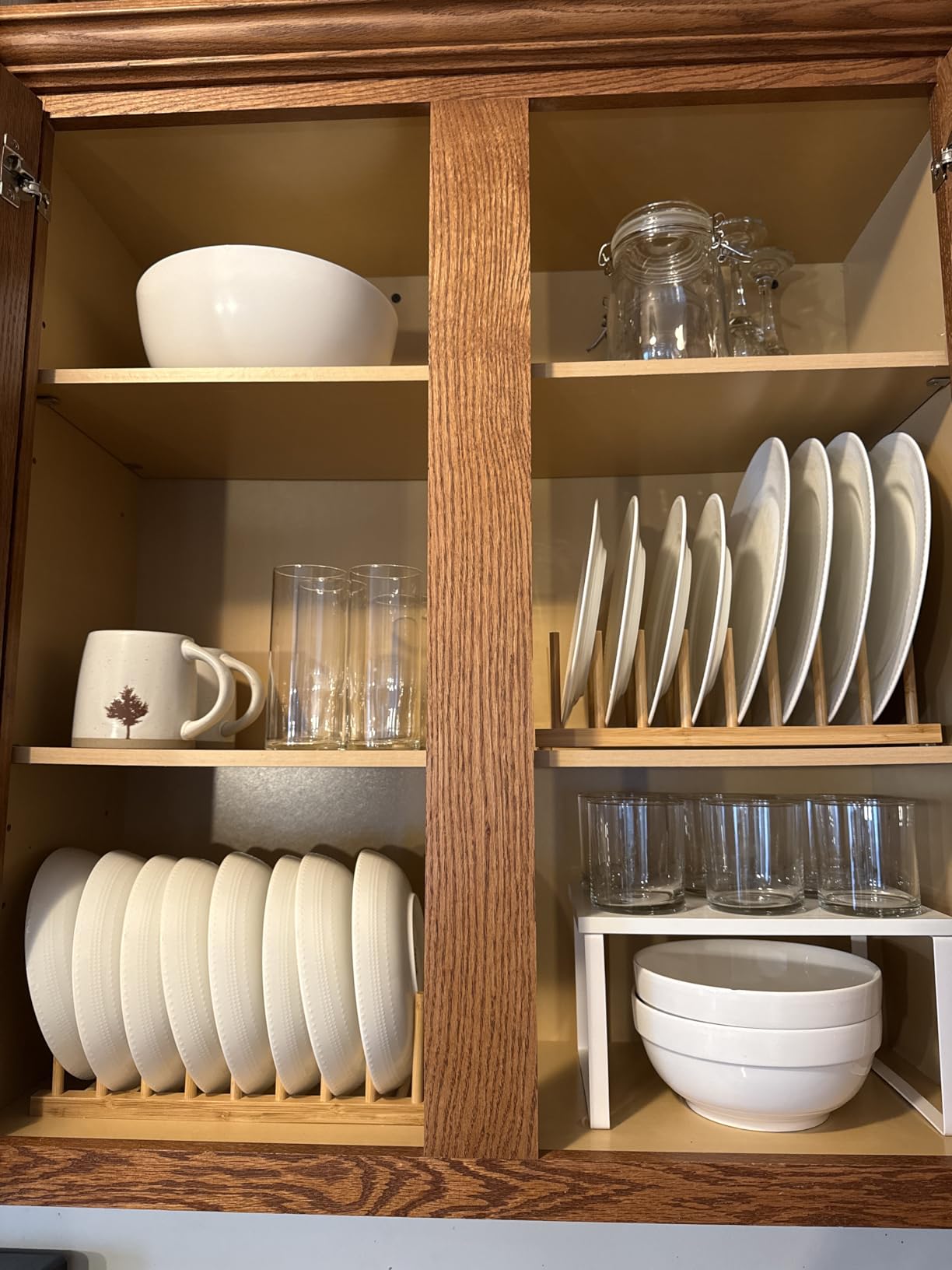 SONGMICS Cabinet Organizer Shelf, Set of 4 Kitchen Counter Shelves, Kitchen Storage, Spice Rack, Stackable, Expandable, Metal and Engineered Wood, Cloud White and Natural Beige UKCS010N01 - Customer Photo 1