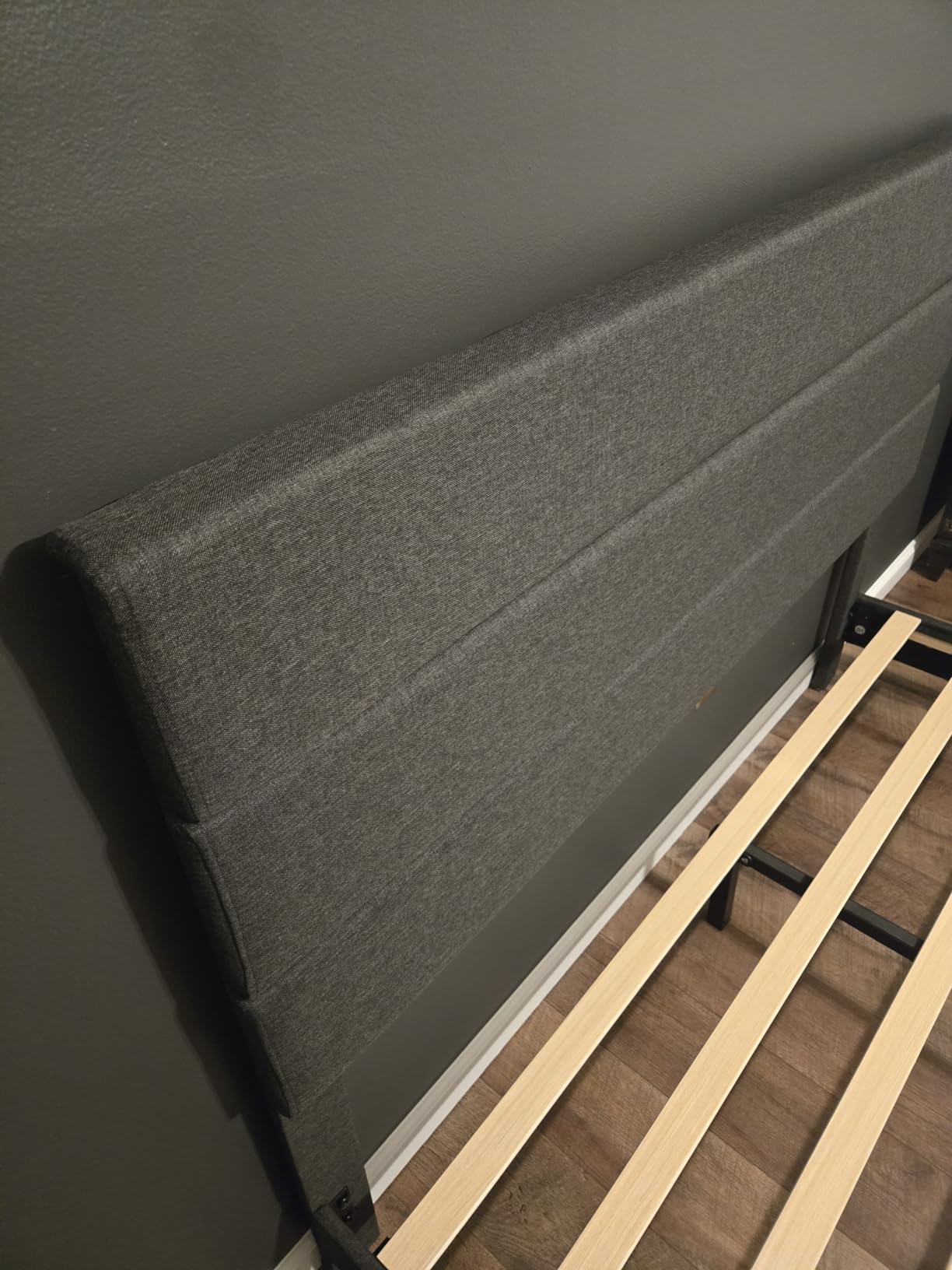 Allewie Queen Size Platform Bed Frame with Fabric Upholstered Headboard and Wooden Slats Support, Fully Upholstered Mattress Foundation/No Box Spring Needed/Easy Assembly, Dark Grey - Customer Photo 1