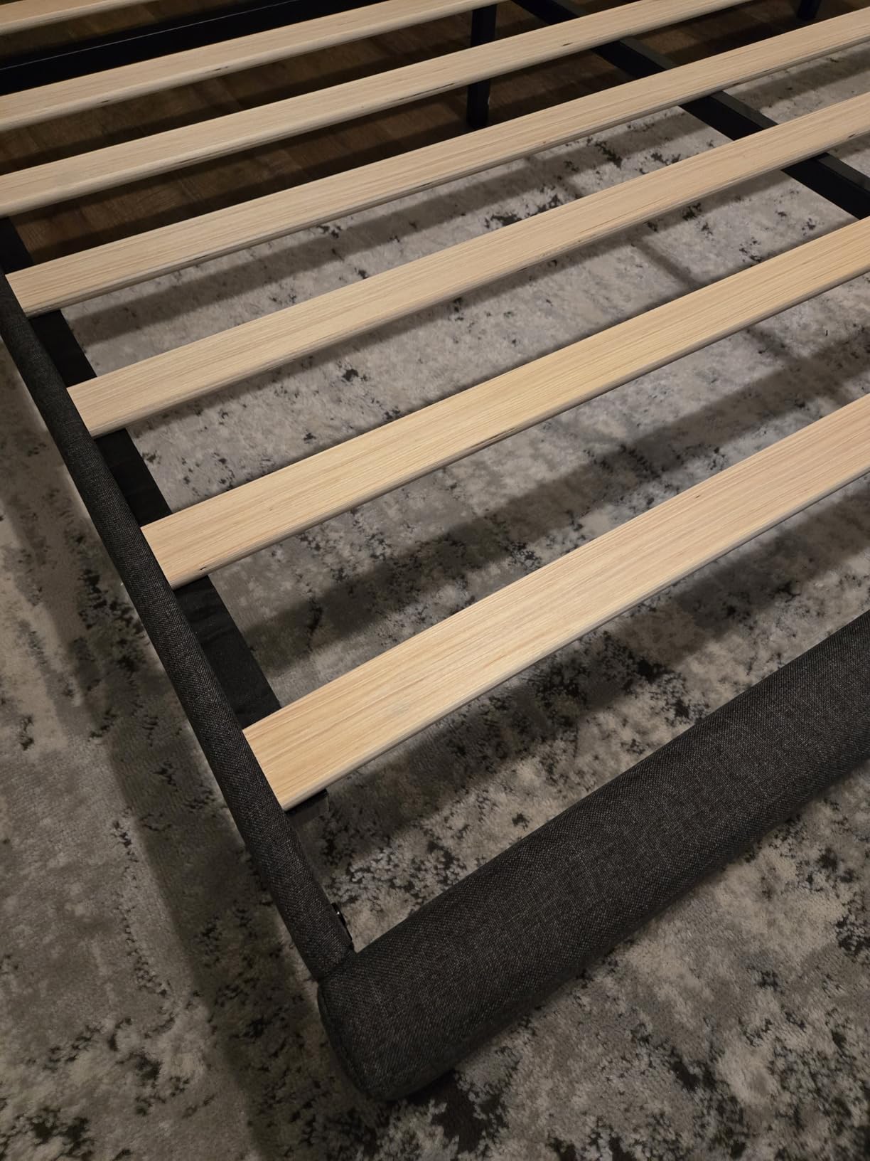 Allewie Queen Size Platform Bed Frame with Fabric Upholstered Headboard and Wooden Slats Support, Fully Upholstered Mattress Foundation/No Box Spring Needed/Easy Assembly, Dark Grey - Customer Photo 2