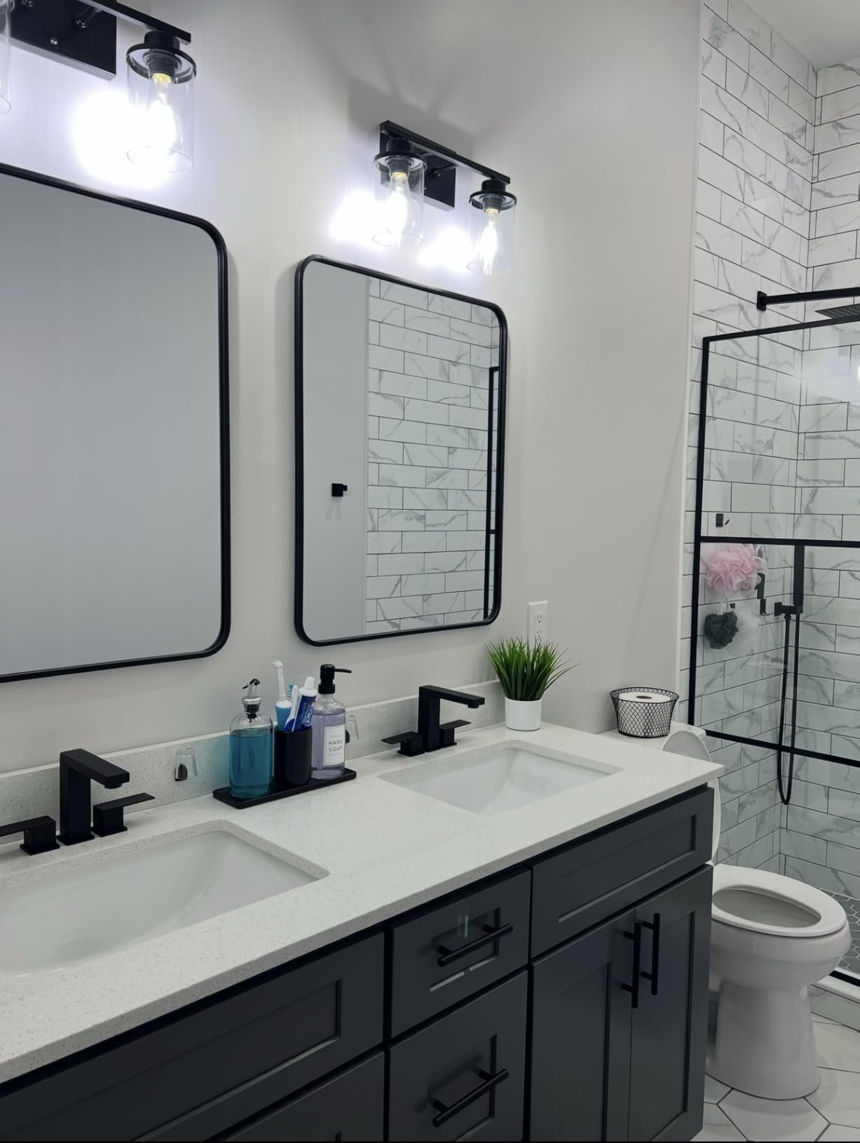 MELUCEE Modern Bathroom Vanity Light Fixtures 6-Light Brushed Nickel Contemporary Wall Light with Glass Shade for Kitchen Living Room Bedroom - Customer Photo 1