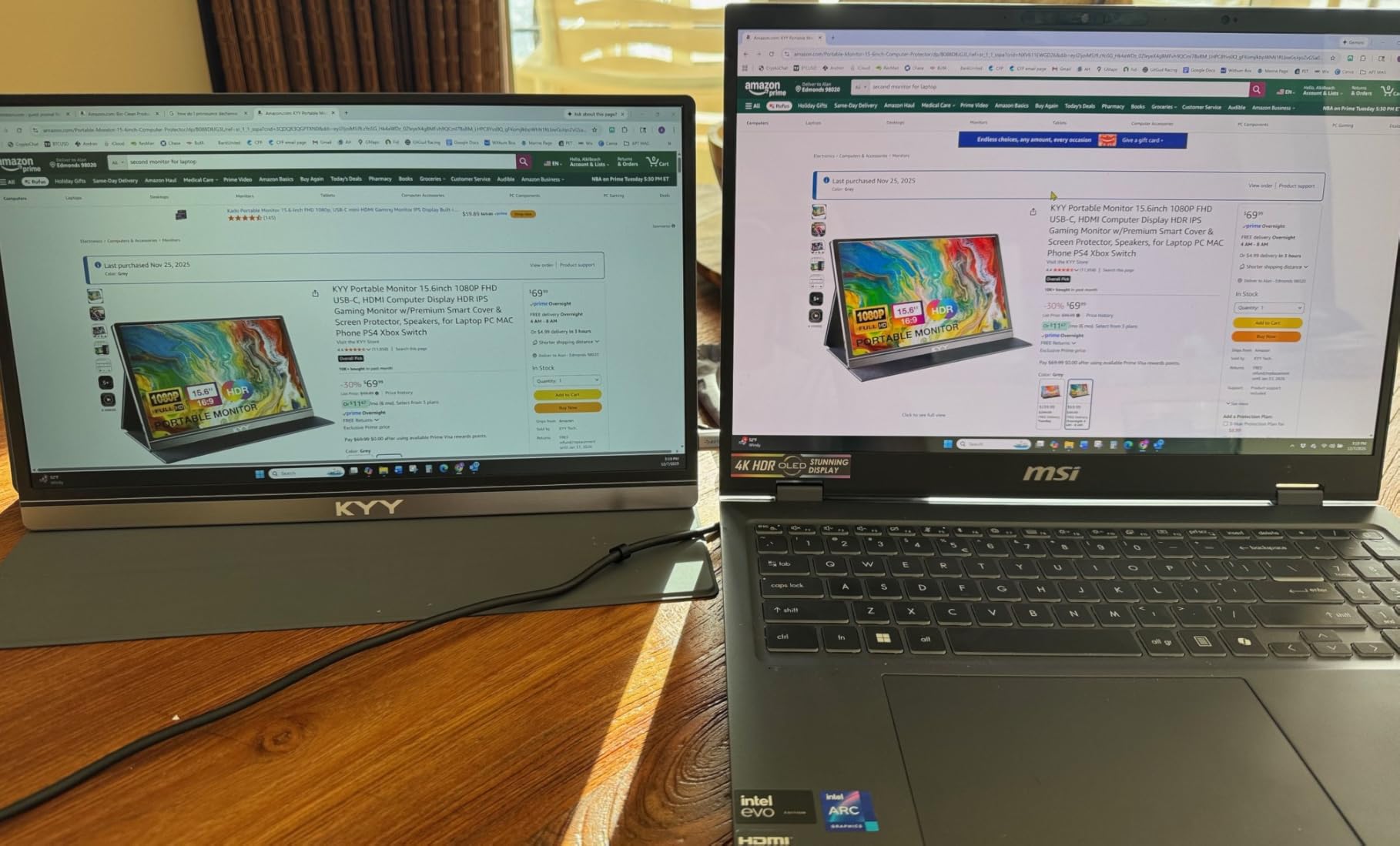 KYY Portable Monitor 15.6inch 1080P FHD USB-C, HDMI Computer Display HDR IPS Gaming Monitor w/Premium Smart Cover & Screen Protector, Speakers, for Laptop PC MAC Phone PS4 Xbox Switch - Customer Photo 2