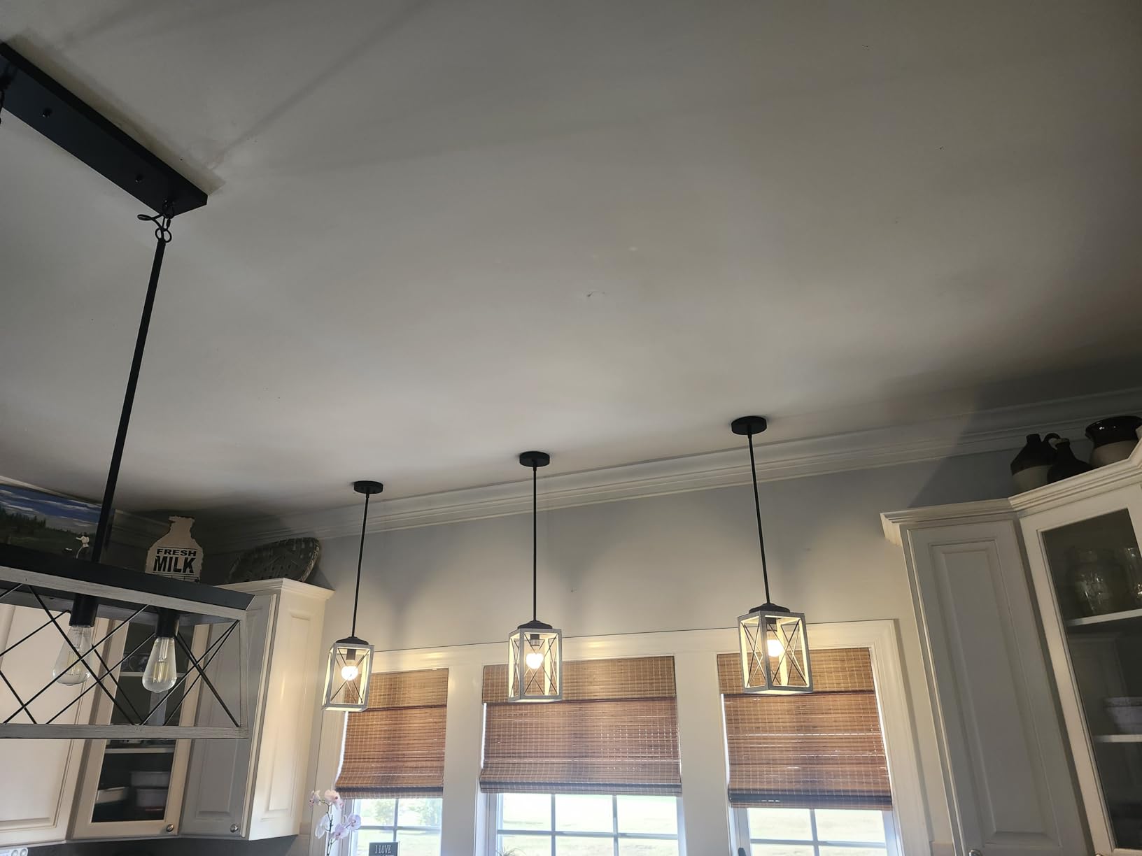 DEWENWILS Farmhouse Pendant Light, Metal Hanging Light Fixture with Wooden Grain Finish, 48 Inch Adjustable Pipes for Flat and Slop Ceiling, Kitchen Island, Bedroom, Dining Hall, E26 Base customer photo 2