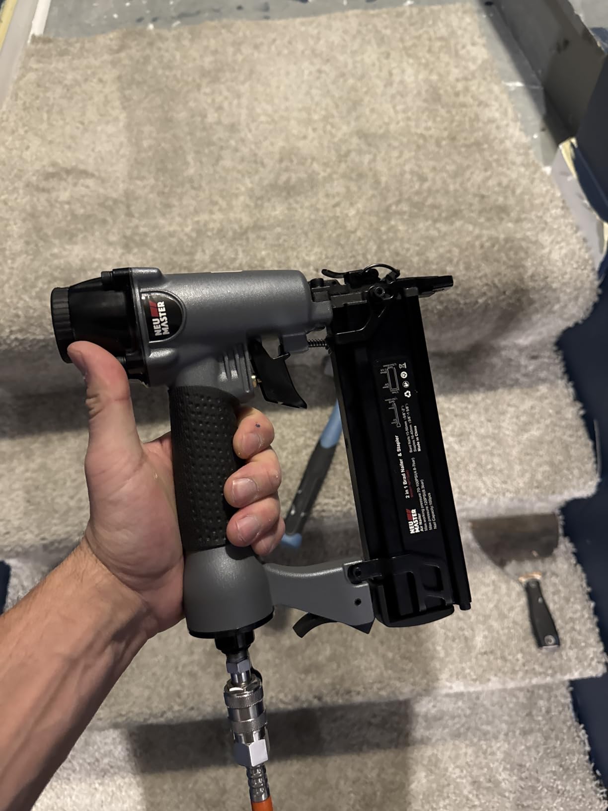 NEU Master Pneumatic Brad Nailer, 2 in 1 Nail Gun Staple Gun Fires 18 Gauge 2 Inch Brad Nails and Crown 1-5/8 inch Staples with Carrying Case and Safety Glasses(Used with Air Compressor) - Customer Photo 1