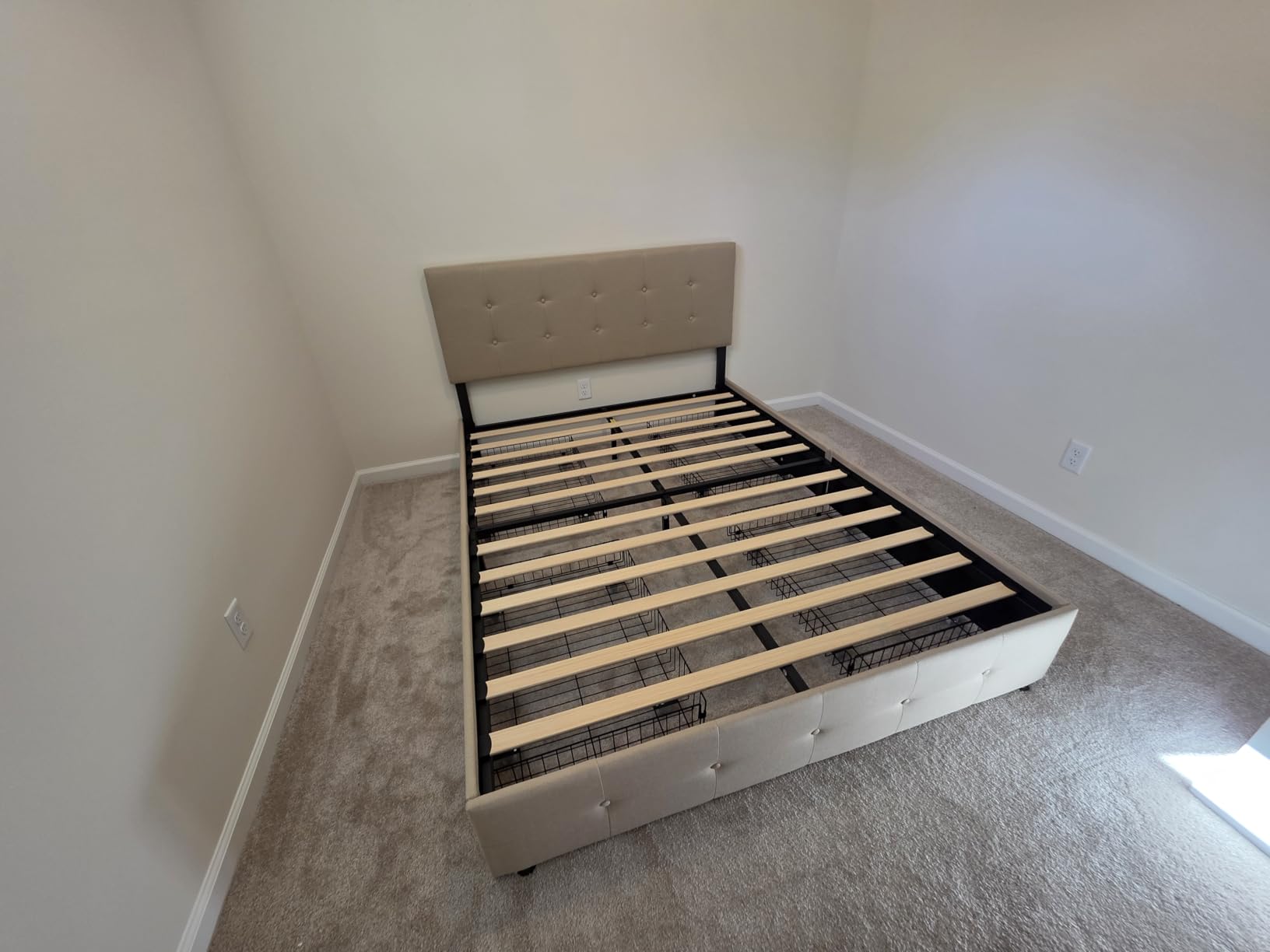 Allewie Upholstered Queen Size Platform Bed Frame with 4 Storage Drawers and Headboard, Square Stitched Button Tufted, Mattress Foundation with Wooden Slats Support, No Box Spring Needed, Light Grey - Customer Photo 2