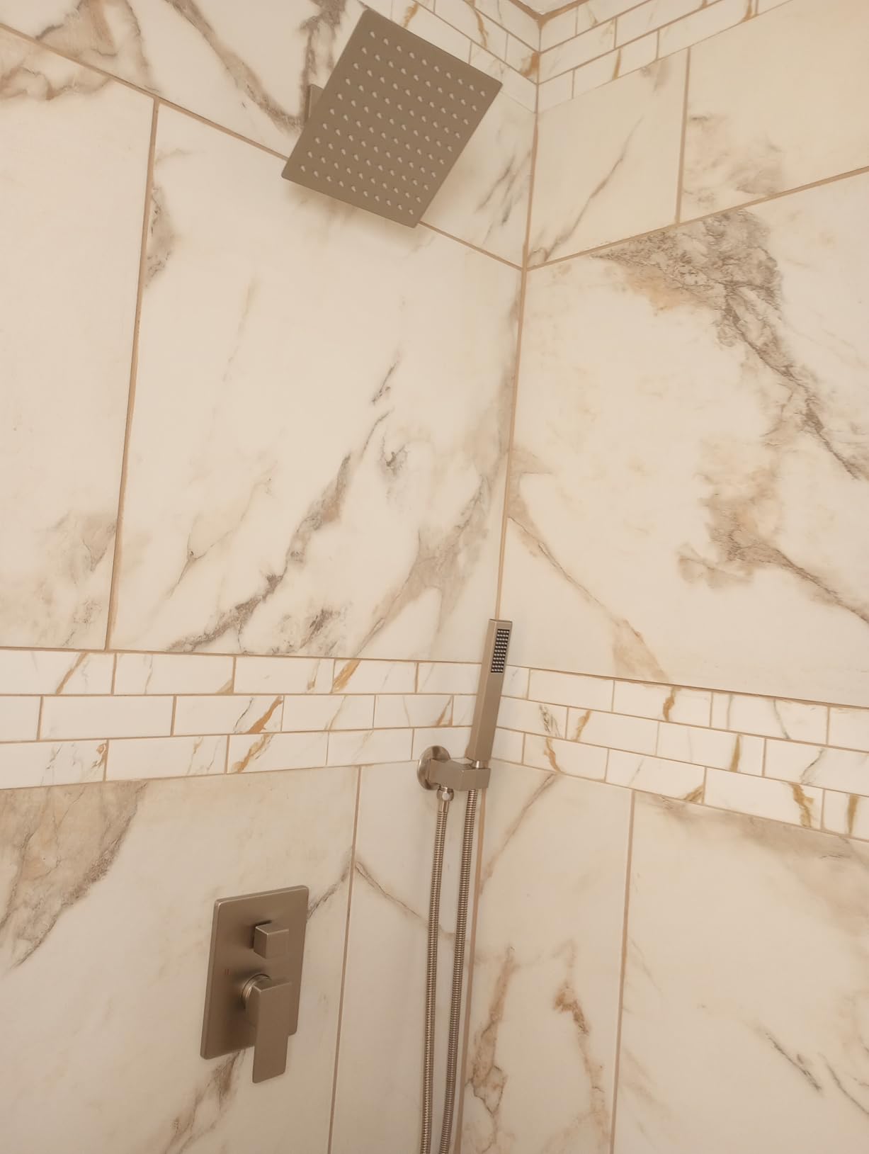 JingGang Matte Black Shower System 12 Inch Bathroom Luxury Rain Mixer Shower Combo Set Wall Mounted Rainfall Shower Head and Handheld System Shower Faucet Set Rough-in Valve Body and Trim Kit - Customer Photo 1