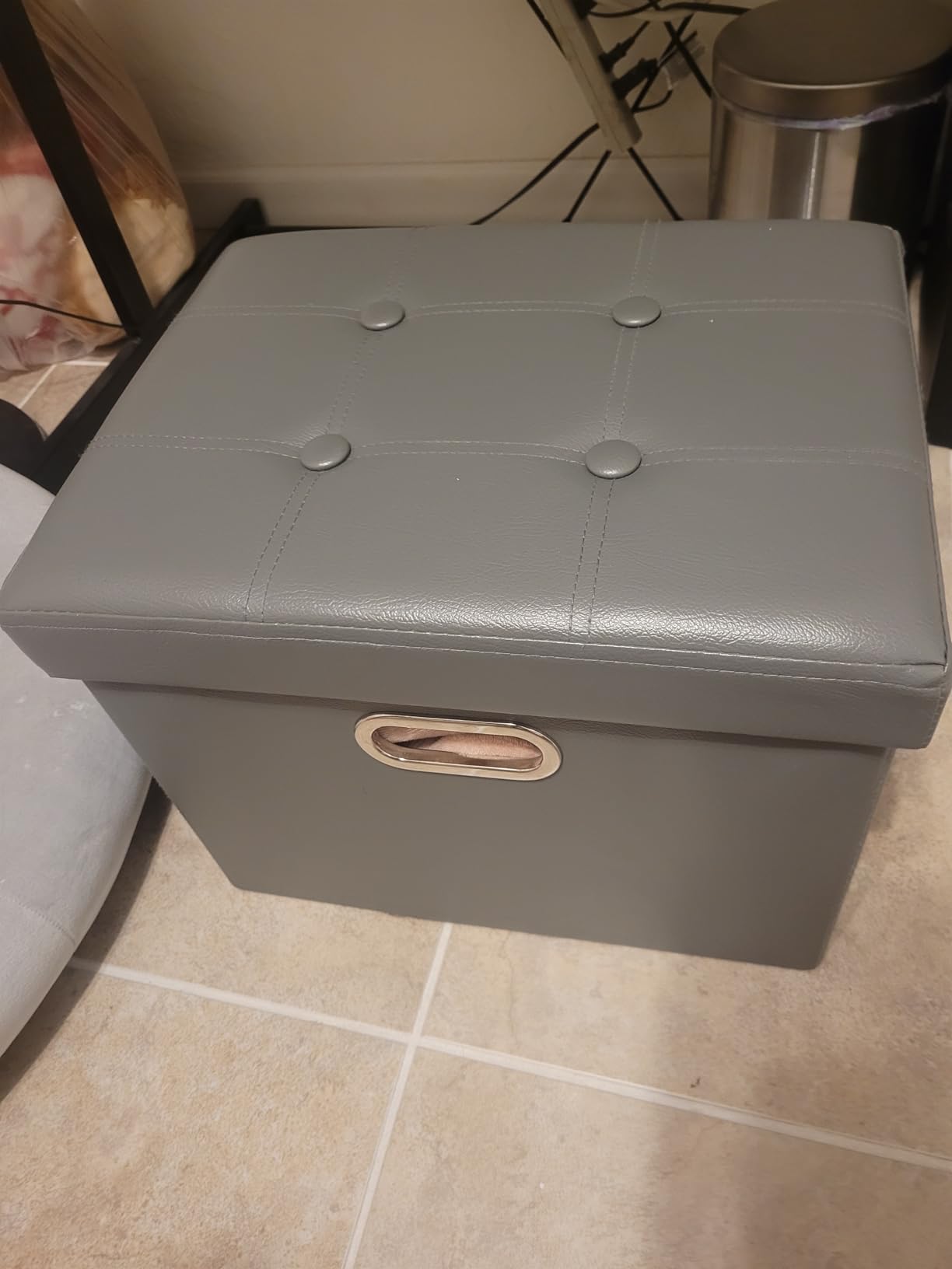 COSYLAND Storage Ottoman 17x13x13in Leather Rectangle Foot Rest Folding Bench Seat Organizer Entryway Furniture with Handles Lid White - Customer Photo 1