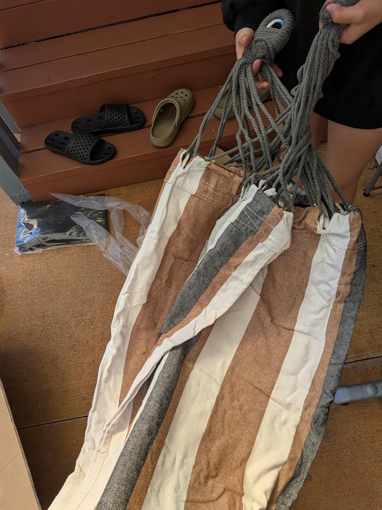 PNAEUT Double Hammocks with Stand for Outside, Portable Space Saving Heavy-Duty Steel Stand for Indoor Outdoor Patio with Carrying Bag, 450 lbs Capacity (Coffee) - Customer Photo 1