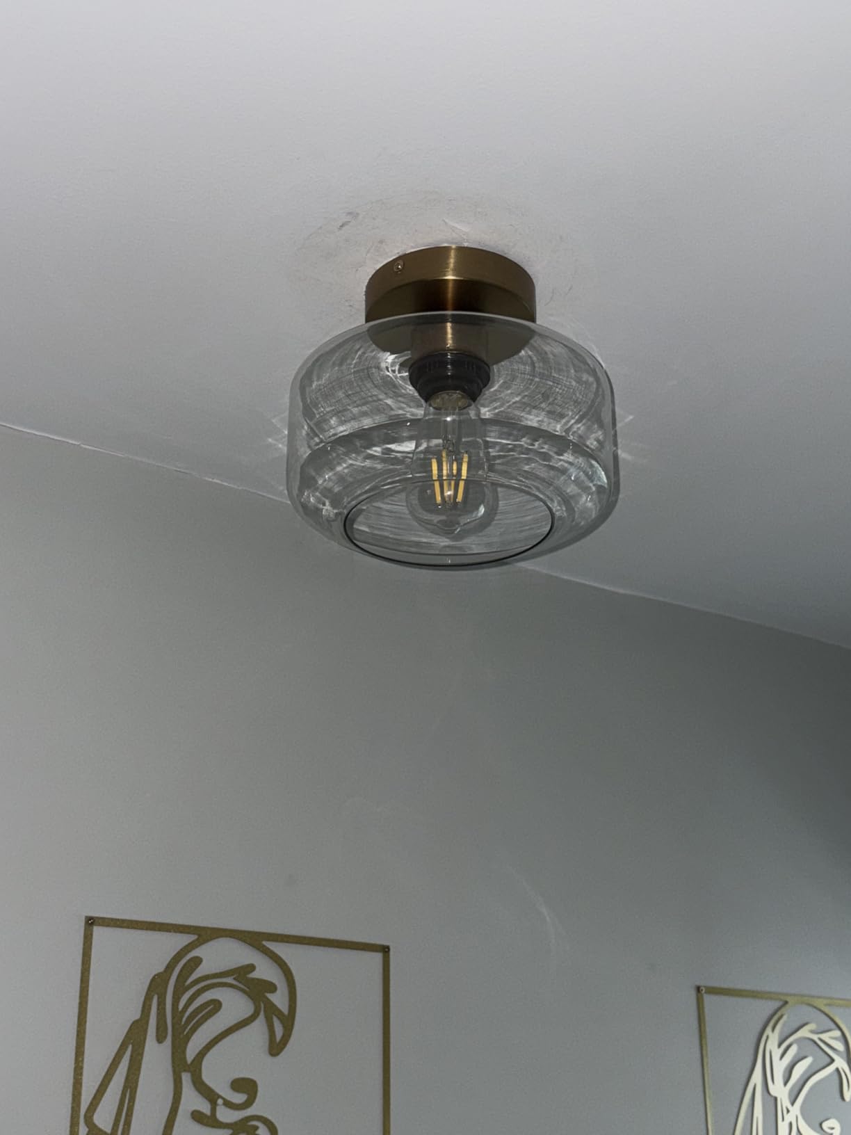 Industrial Semi Flush Mount Ceiling Light, 800 Lumen LED Bulb Included, Seeded Glass Shade Farmhouse Light Fixture for Hallway Corridor Kitchen Bathroom Bedroom Passway - Customer Photo 2