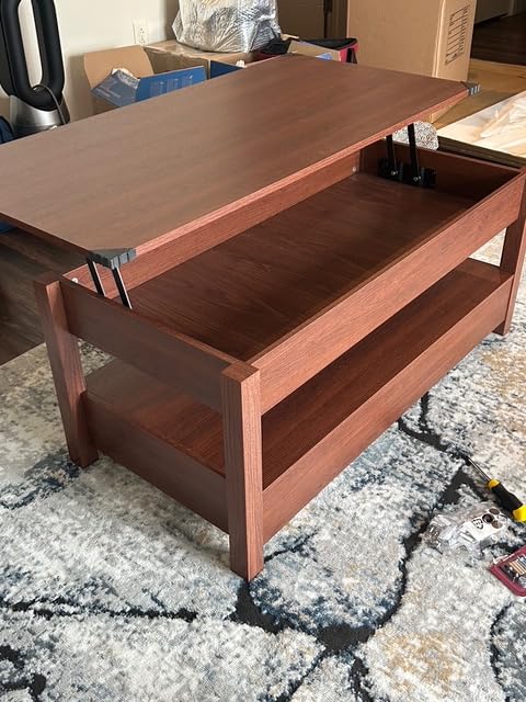 Rolanstar Coffee Table, Lift Top Coffee Table with Drawers and Hidden Compartment, Retro Central Table with Wooden Lift Tabletop, for Living Room, Espresso - Customer Photo 2