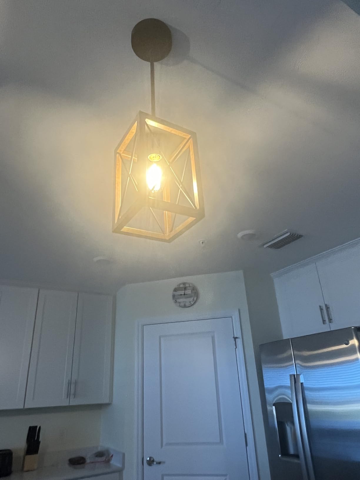 DEWENWILS 2 Pack Farmhouse Pendant Light, Metal Hanging Light Fixture with Wooden Grain Finish, 48 Inch Adjustable Pipes for Flat and Slop Ceiling, Kitchen Island, Bedroom, Dining Hall, ETL Listed - Customer Photo 2