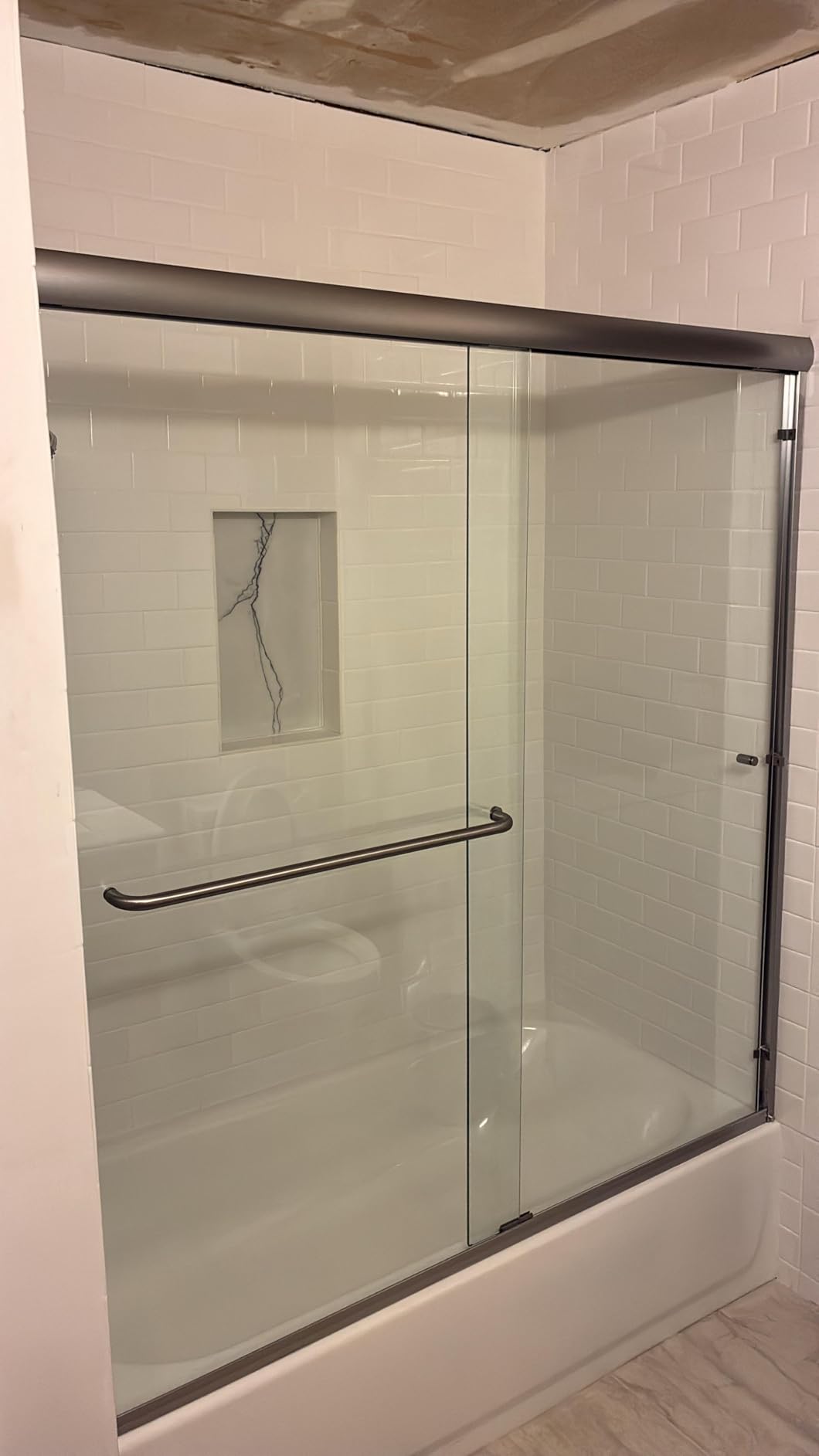 SUNNY SHOWER 58.5-60 in.W x 72 in.H Glass Shower Door, Semi Frameless Double Sliding Shower Door, 1/4