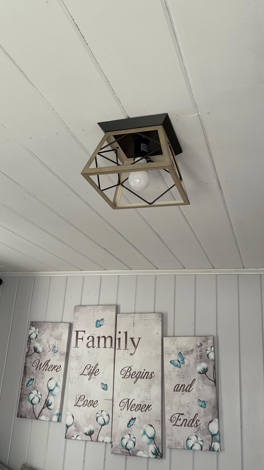 Q&S Farmhouse Ceiling Light Oak Semi Flush Mount Vintage 4-Light Square Rustic Island Light Fixtures for Entryway Hallway Dining Room Living Room Bedroom - Customer Photo 5