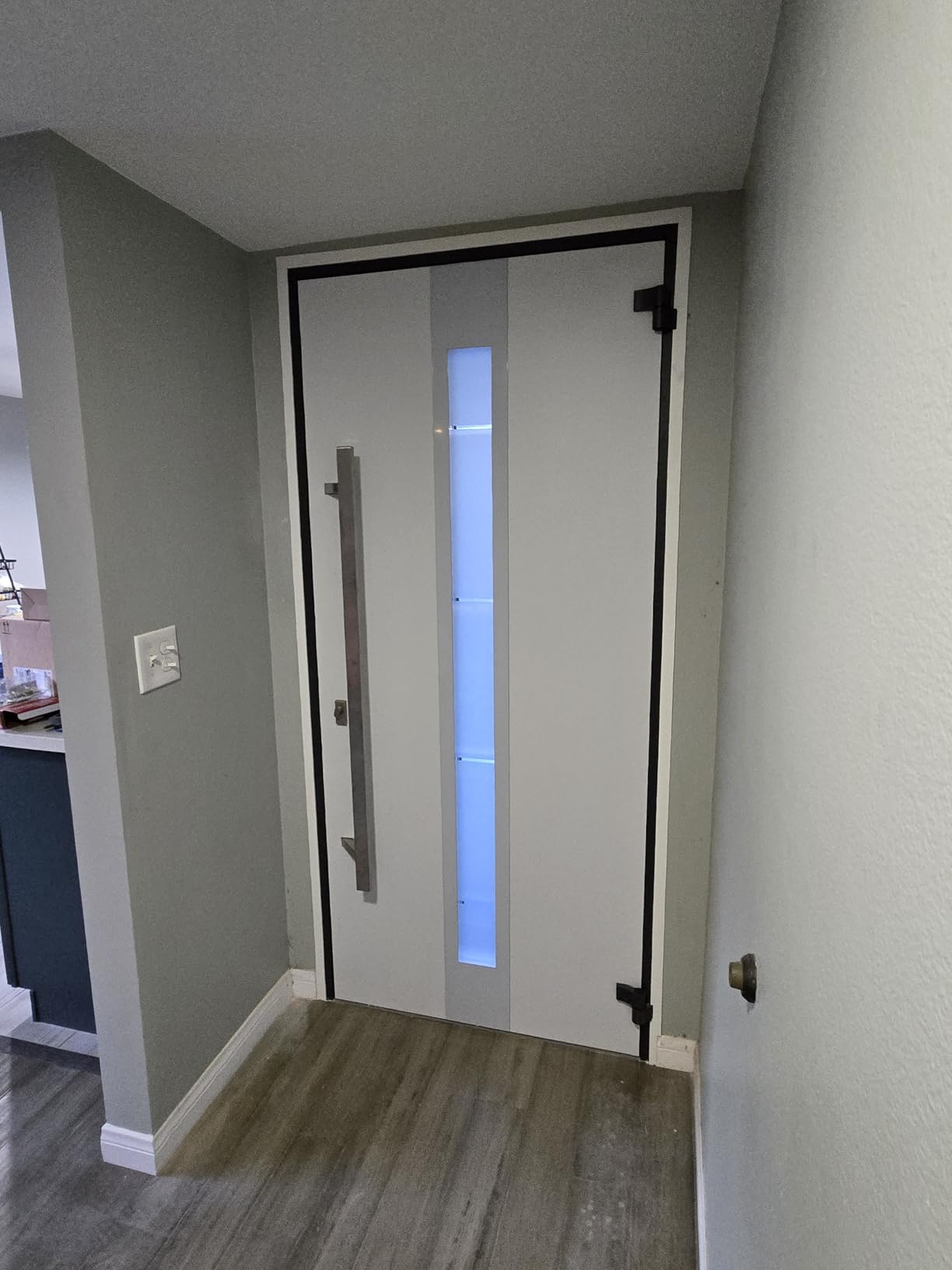 VDOMDOORS Modern Steel Front Exterior Door 36 x 80 inch | Prehung Insulated Security Entry Door with Frosted Glass Insert, Painted Gray Graphite, Right-Hand Inswing - Customer Photo 2