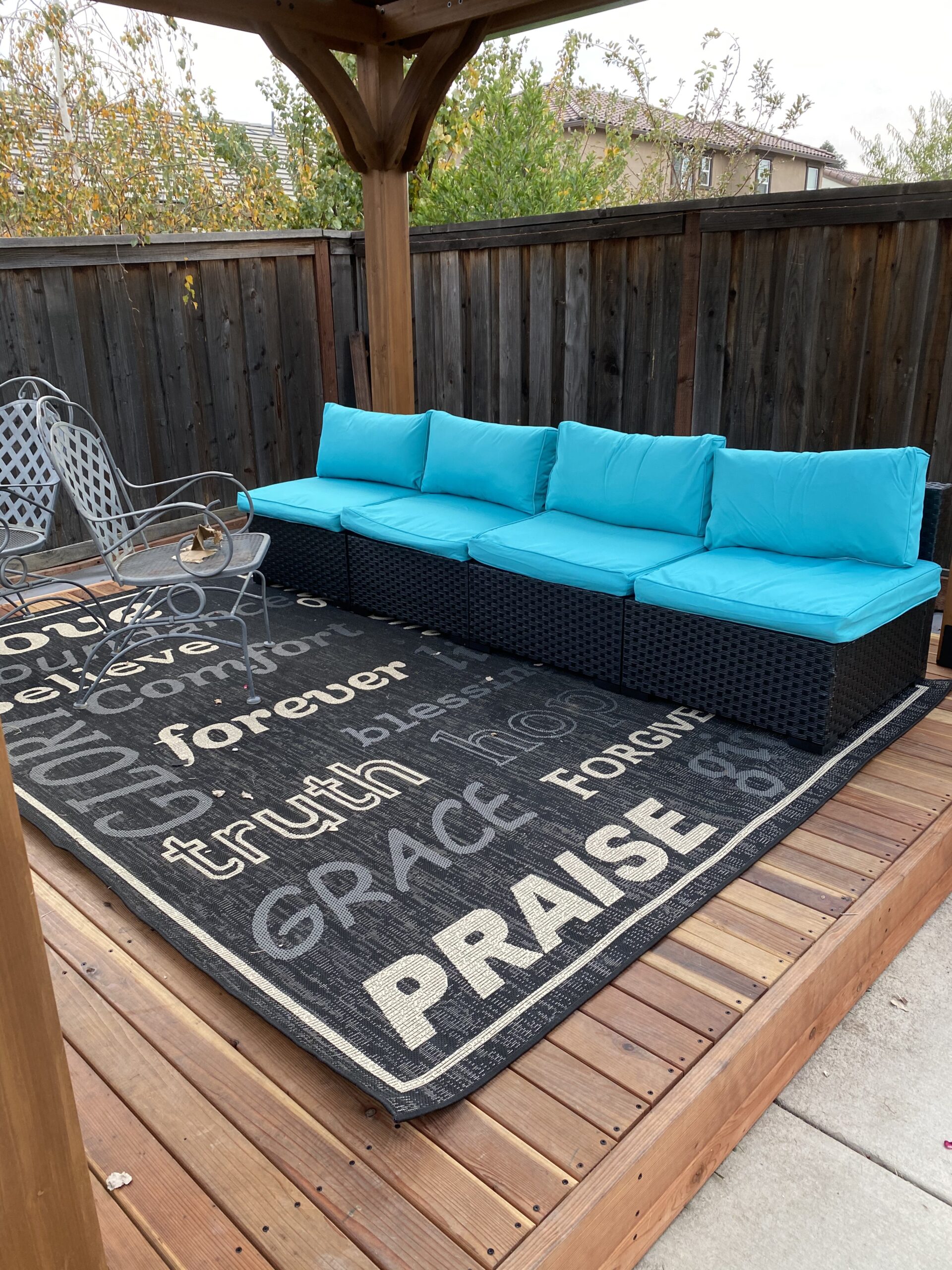 10 Pieces Outdoor Sectional All-Weather Wicker Patio Furniture Set Patio Sectional and Steel Fire Table and Glass Patio Table Non-Slip Cushions and Waterproof Covers, Navy Blue - Customer Photo 3