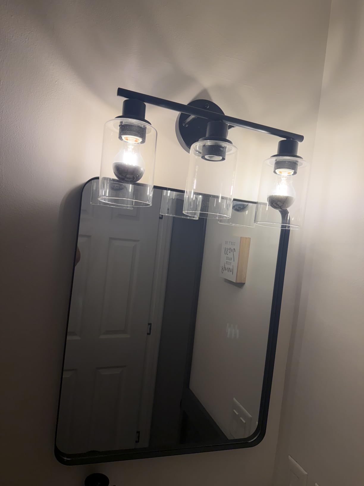 Zarbitta 3-Light Bathroom Light Fixtures, 17.23 inch Black Modern Vanity Lights with Clear Glass Shade - Customer Photo 2