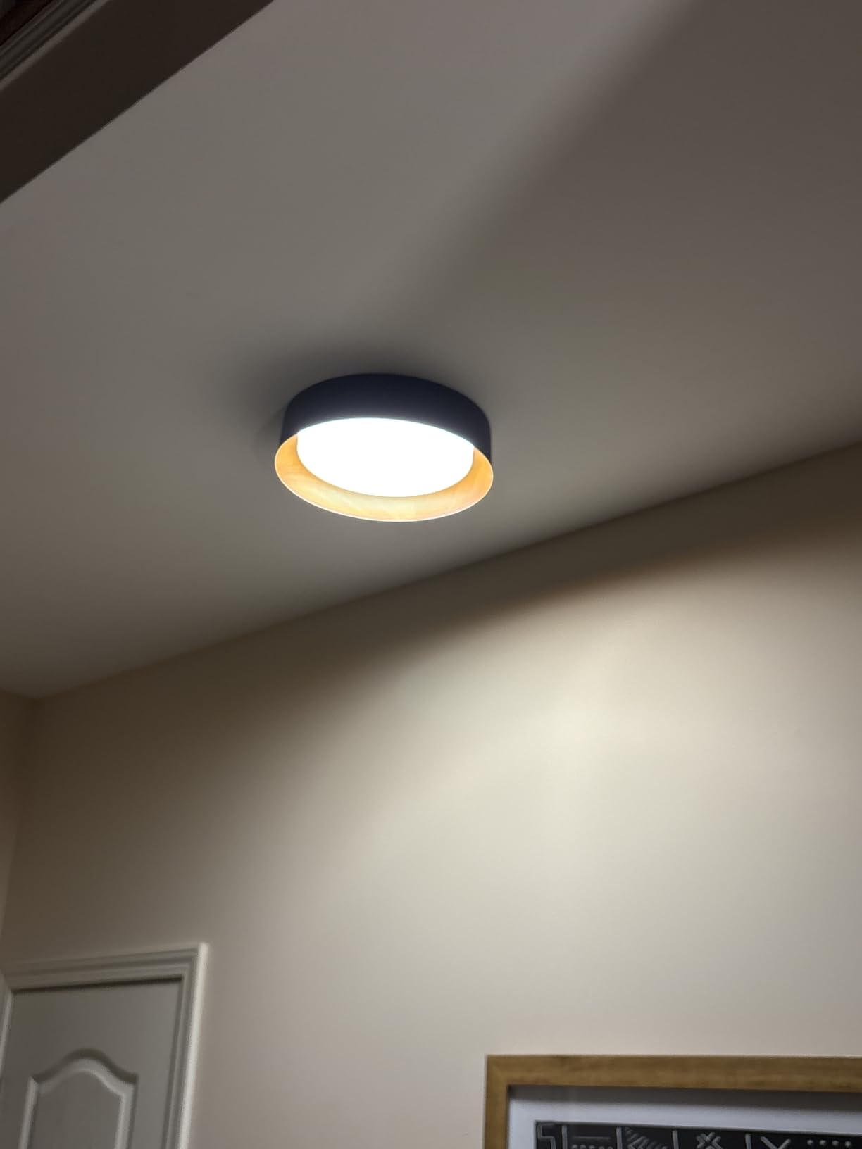 Bargeni Flush Mount Ceiling Light,12.5 inch LED Ceiling Light Fixture,Matte Black with Gold Inside,3000K/Warm White/18W(100w Equiv.),Dimmable Outdoor Lighting Fixtures Ceiling for Bedroom and Hallway - Customer Photo 5