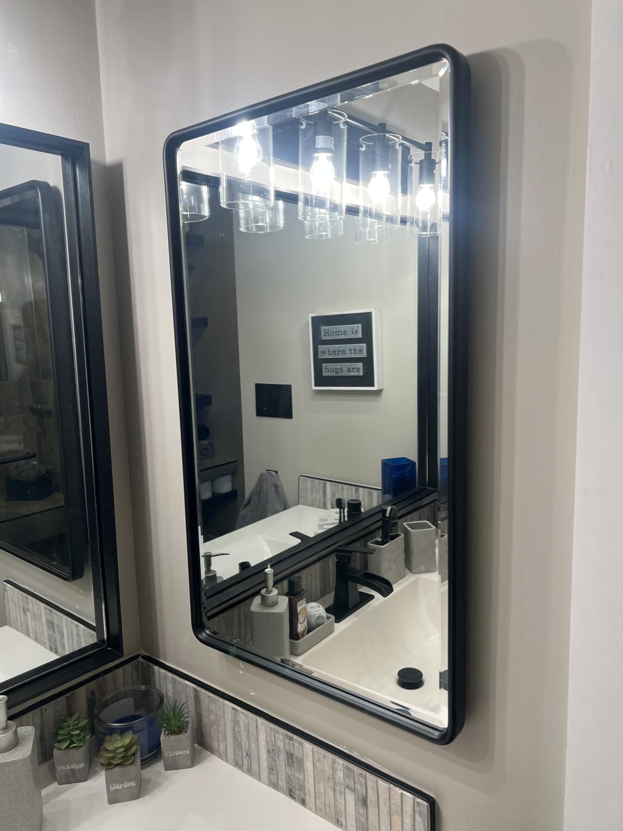 TEHOME Farmhouse Black Metal Framed Recessed Bathroom Medicine Cabinet with Beveled Mirror Rounded Rectangle Bathroom Medicine Cabinet 16x24 inch - Customer Photo 2