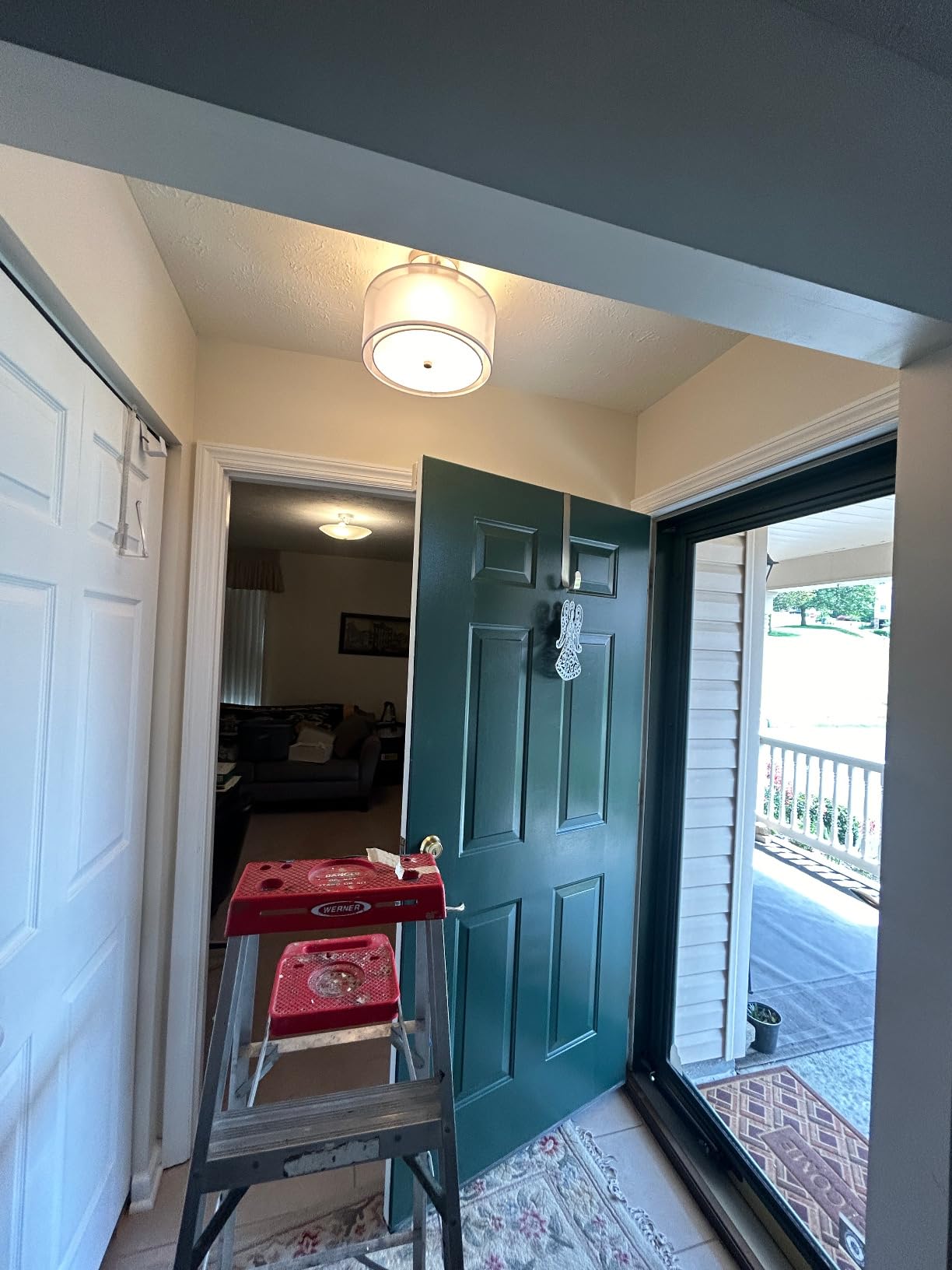 FOLKSMATE 3-Light Semi Flush Mount Ceiling Light Fixture, Drum Light with Double Fabric Shade, Modern Close to Ceiling Lamps for Dining Room Kitchen - Customer Photo 3