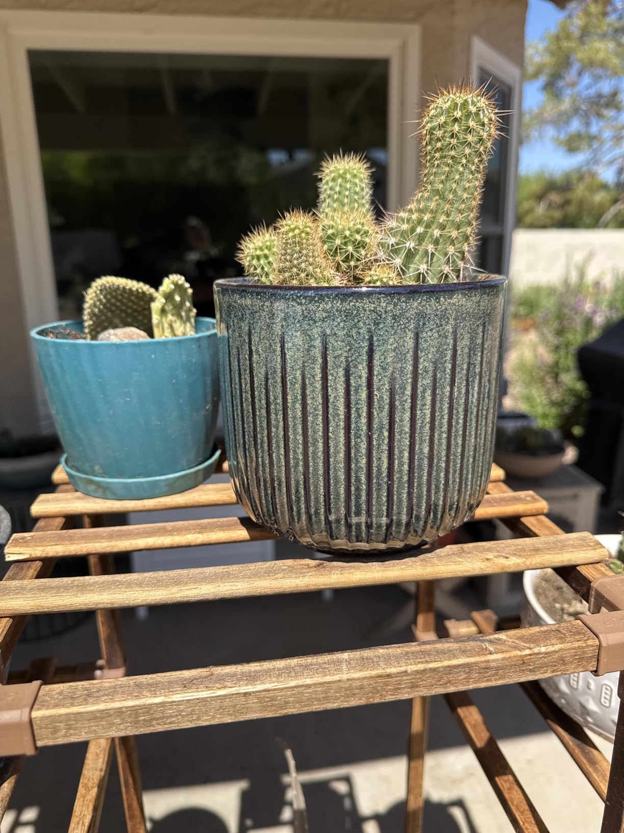 LE TAUCI Fluted Ceramic Planters Set of 3 - 8.3/7 / 5.7 in Dark Olive Reactive Cylinder Indoor Plant Pots with Drainage Plug & Mesh, Glossy Stoneware Flower Pots for Succulents Herbs - Customer Photo 3