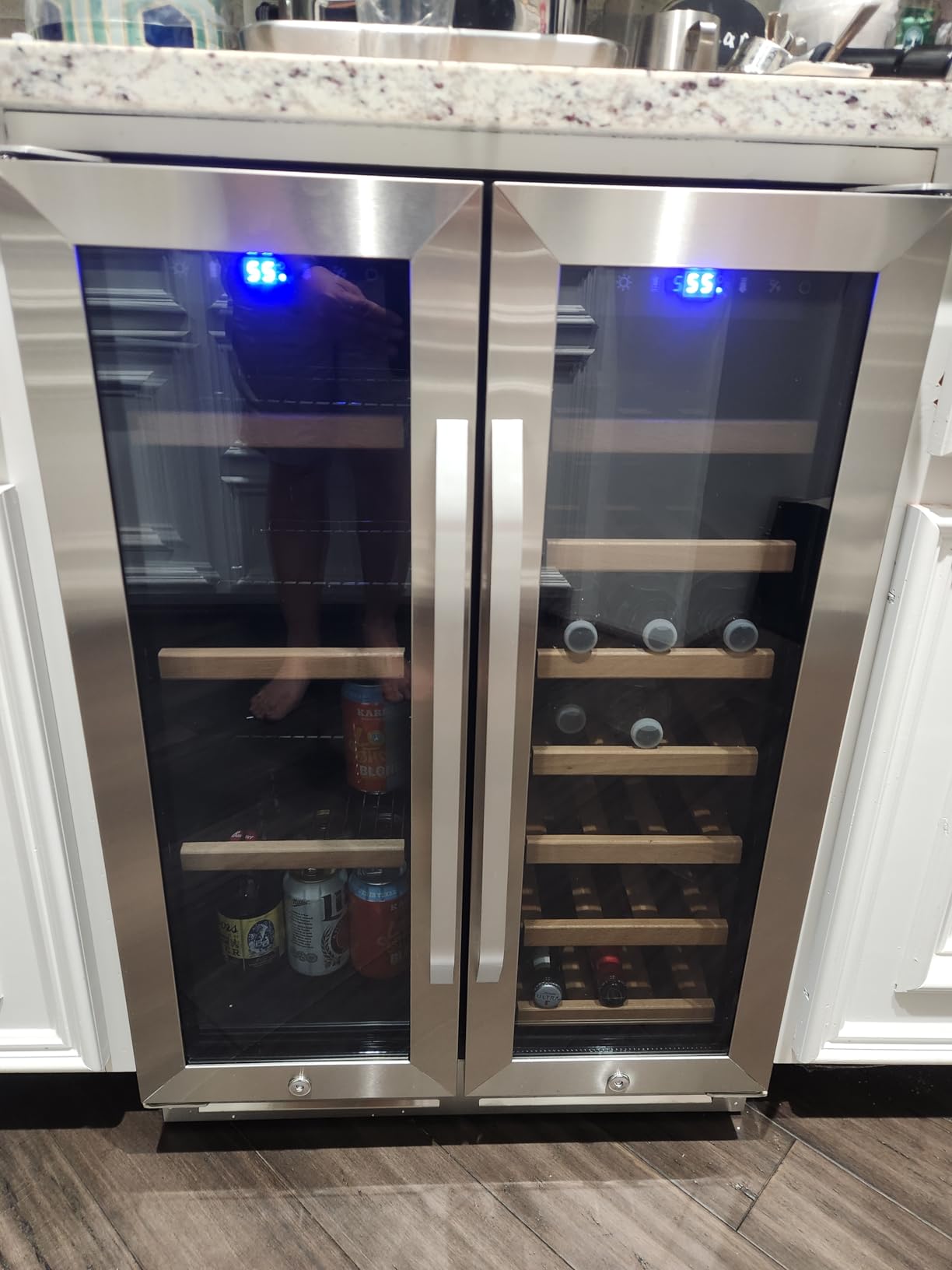 Velieta Wine and Beverage Refrigerator, 24 Inch Dual Zone Fridge with Glass Door, Built-In Cooler with Powerful and Quite Cool System/18 Bottles and 88 Cans Capacity Bverage Cooler - Customer Photo 2