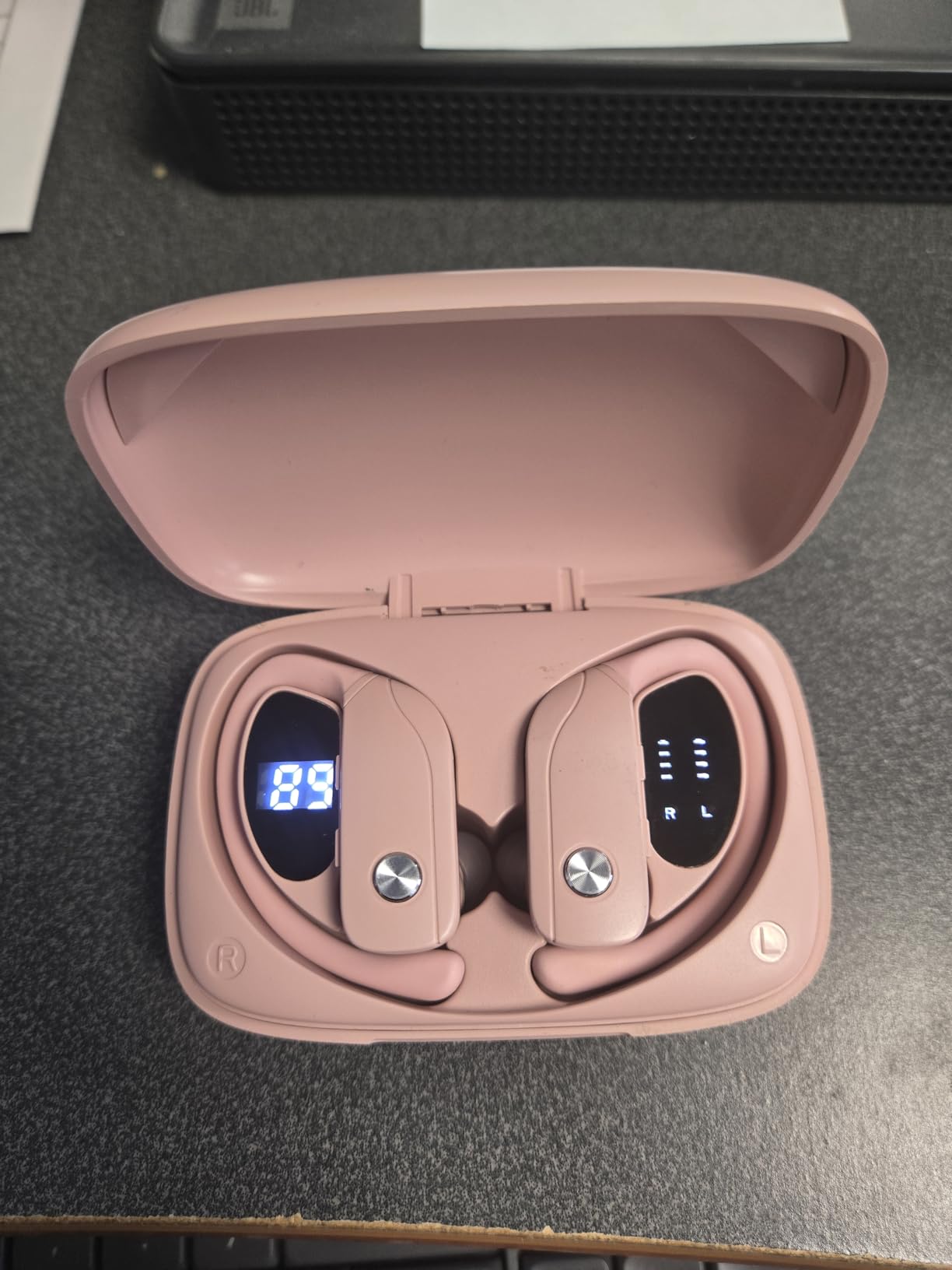 bmani Ear Buds Wireless Earbuds Bluetooth Headphones with 80H Playtime LED Display Case, Over-Ear Hook with Mic, Stereo Sound, Easy Button Controls, Sports Earphones for Running Workout Gym Black - Customer Photo 1