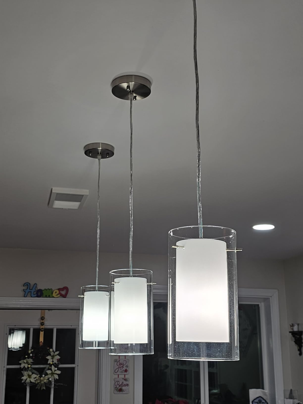 AKEZON Modern Glass Pendant Light 2 Pack, Adjustable Hanging Pendant Lighting Kitchen Lights Island Dining Room Bathroom Bar, Brushed Nickel Finish - Customer Photo 2