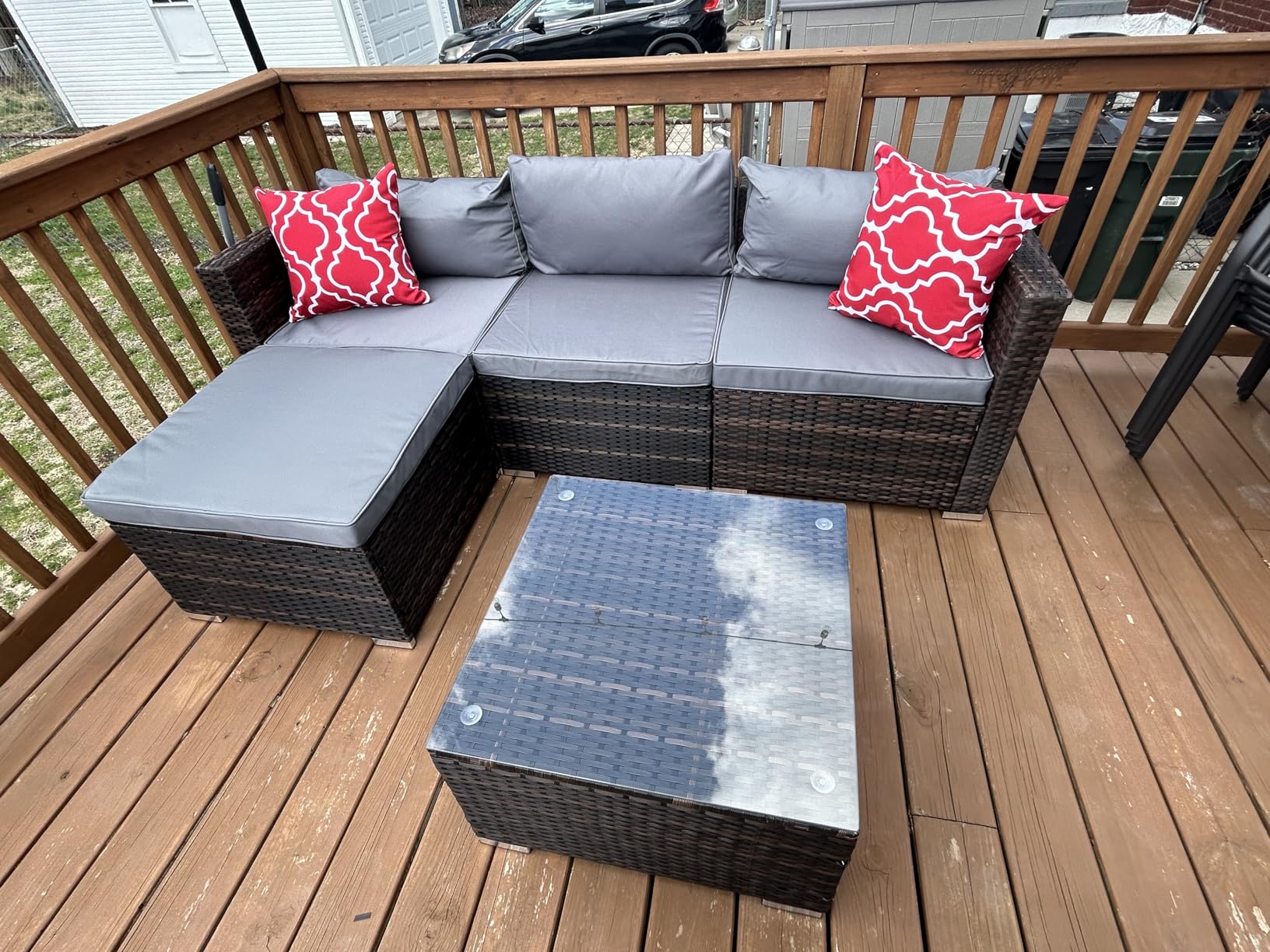 Aiho 5 Pieces Patio Furniture Set All-Weather Outdoor Wicker Sectional Patio Furniture with Cushion and Glass Table (Grey) - Customer Photo 2