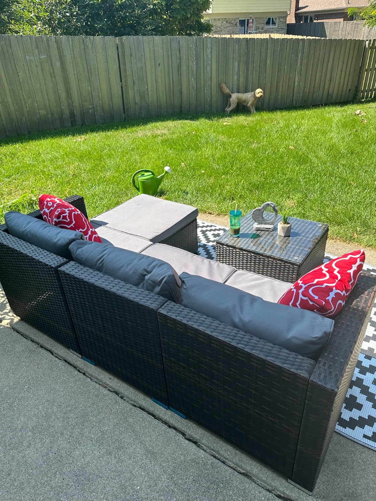 Aiho 5 Pieces Patio Furniture Set All-Weather Outdoor Wicker Sectional Patio Furniture with Cushion and Glass Table (Grey) - Customer Photo 5