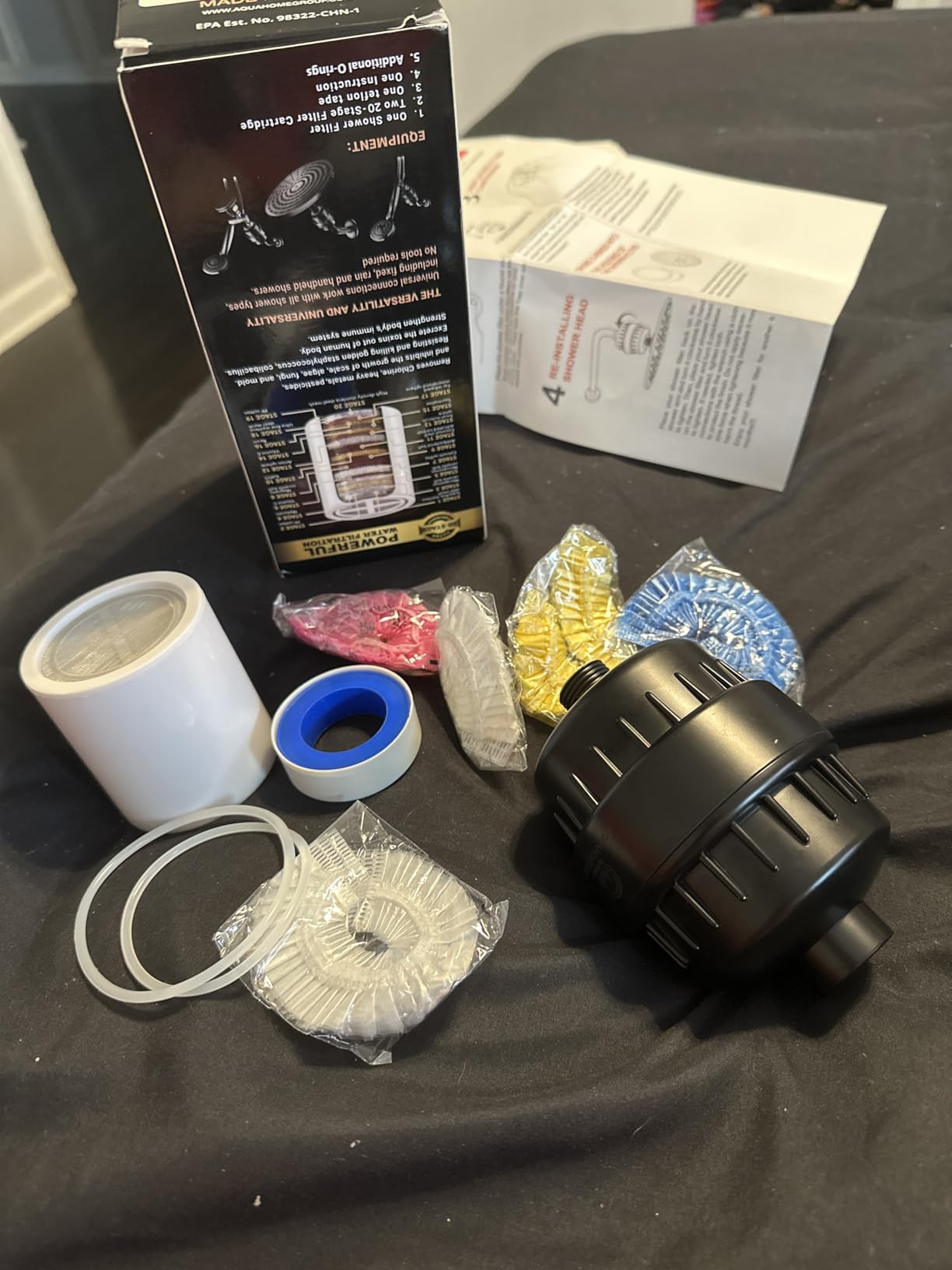 AquaHomeGroup 20 Stage Shower Head Filter with Vitamin C E A for Hard Water - High Output Filter to Remove Chlorine and Fluoride - 2 Cartridges Included - Consistent Flow Showerhead Filters - Customer Photo 1