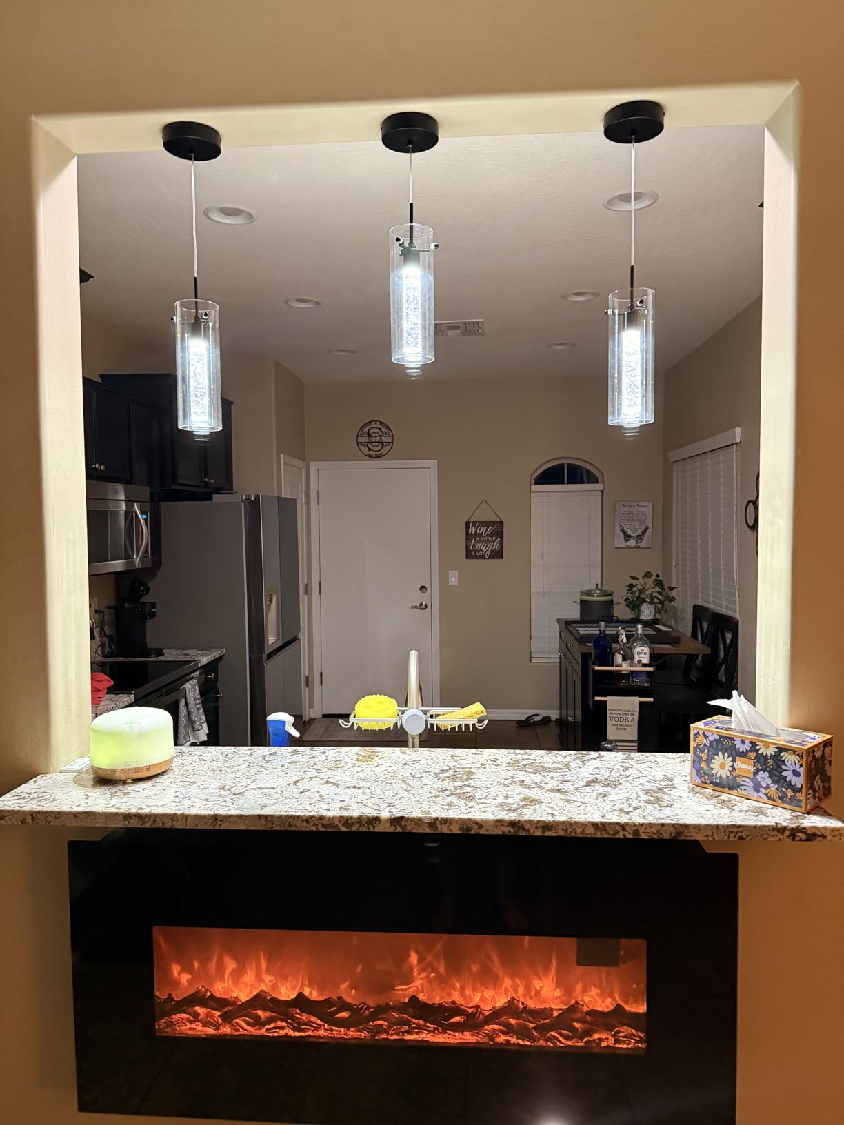 Esfos Pendant Ceiling Light Fixture, LED Kitchen Lighting Crystal Pendant Lights Kitchen Island, 1-Light Integrated Kitchen Hanging Light Fixture Modern Island Light with Bubble Glass Three Pack - Customer Photo 1