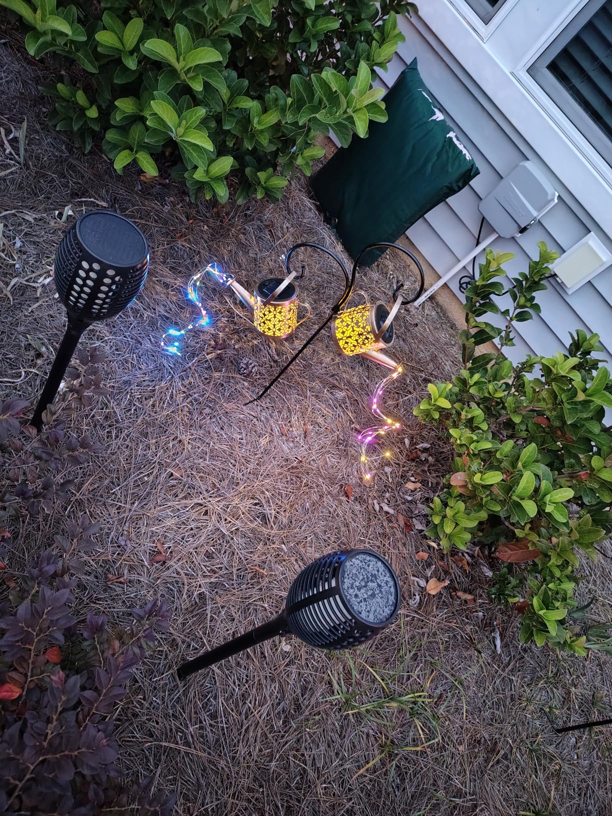 Merear Solar Watering Can Lights Outdoor with 8 Multi-Color Changing Modes, IP65 Waterproof Landscape Light Garden Decor, One Pole Two Lights Outside Decorations for Lawn, Backyard, Patio, Chrismas - Customer Photo 1