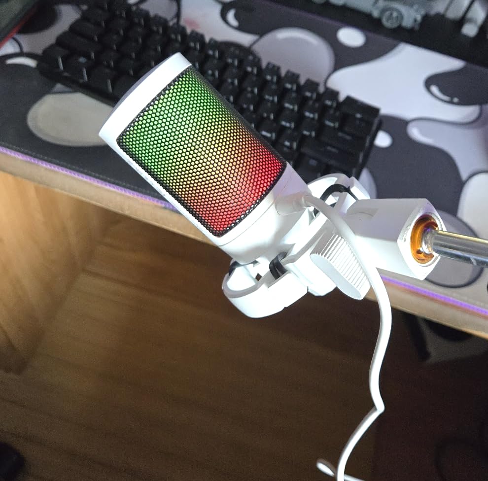 FIFINE Gaming PC USB Microphone, Podcast Condenser Mic with Boom Arm, Pop Filter, Mute Button for Streaming, Twitch, Online Chat, RGB Computer Mic for PS4/5 PC Gamer Youtuber-AmpliGame A6T - Customer Photo 2