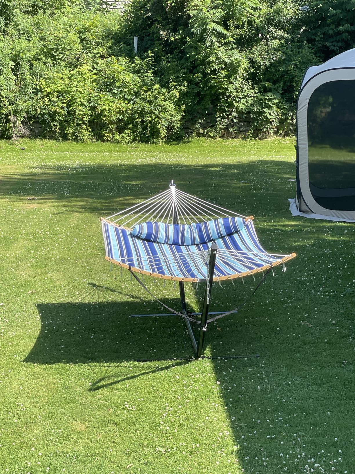 SUNCREAT Double Portable Hammock with Stand, 2 Person Hammock with Curved Spreader Bar, Balance Ropes Included, Dark Gray - Customer Photo 1