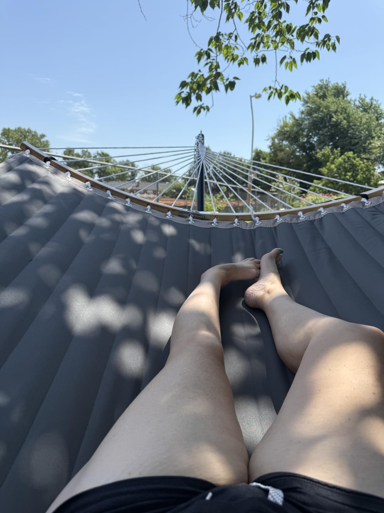 SUNCREAT Double Portable Hammock with Stand, 2 Person Hammock with Curved Spreader Bar, Balance Ropes Included, Dark Gray - Customer Photo 2