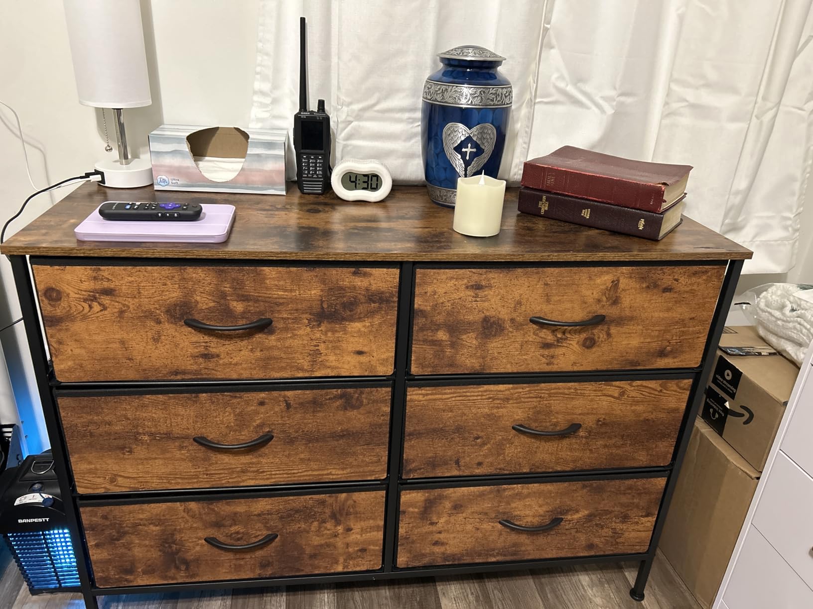 WLIVE Dresser for Bedroom with 6 Drawers, Wide Fabric Dresser TV Stand for 50 Inches TV, with Metal Frame, Wooden Top, Fabric Storage Dressers for Bedroom, Hallway, Entryway, Rustic Brown - Customer Photo 1