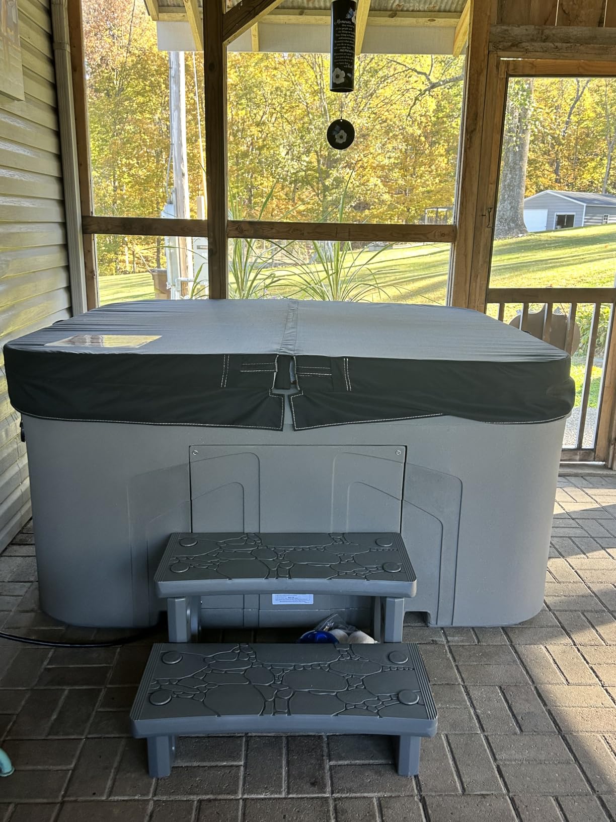 LifeSmart 4-Person Hot Tub, Outdoor Spa with Cover and LED Lights, Square, Beige - Above-Ground Spa Machine with Accessories for Home and Personal Relaxation - Customer Photo 2