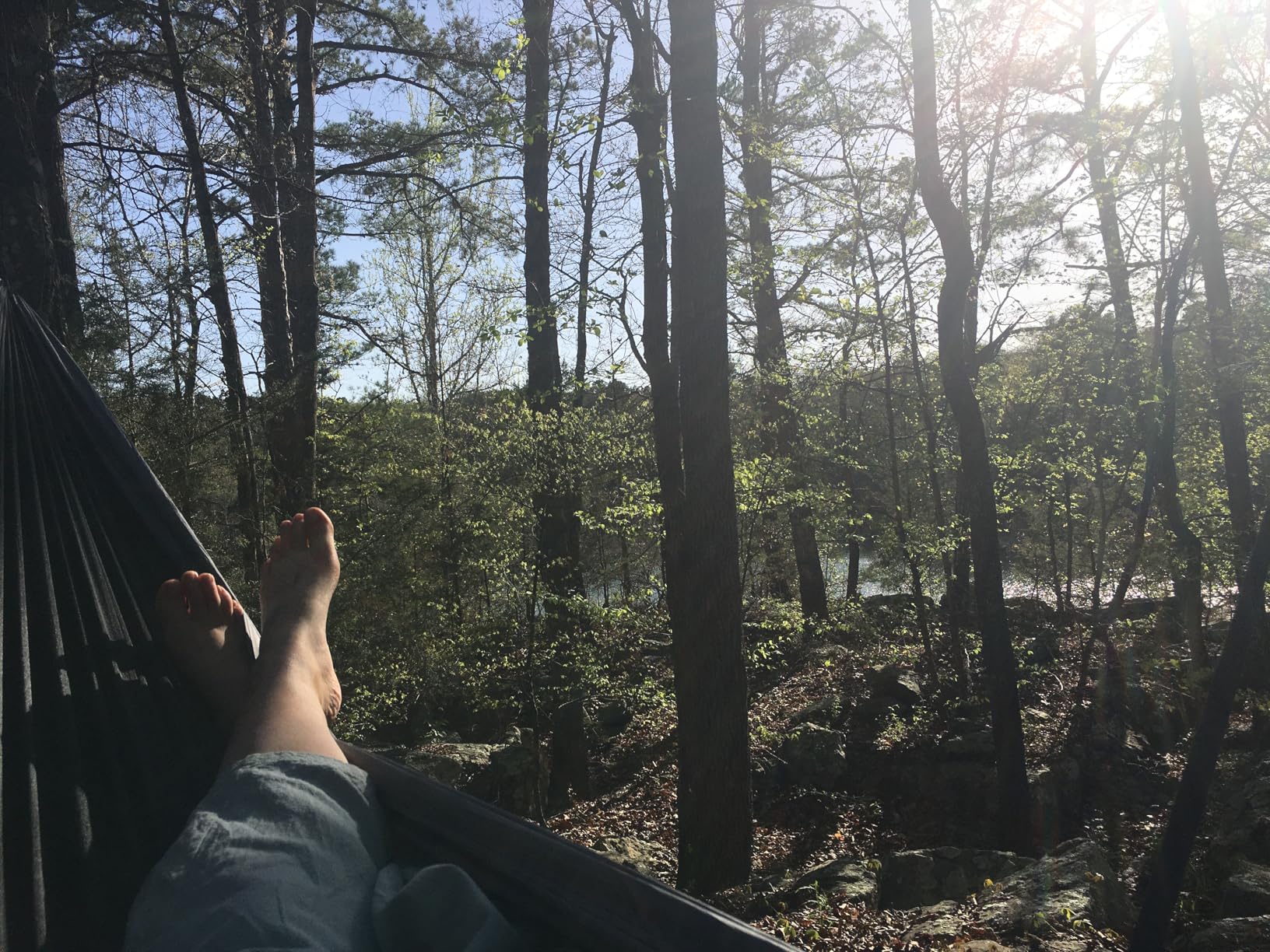 SZHLUX Camping Hammock Double & Single Portable Hammocks with 2 Tree Straps and Attached Carry Bag,Great for Outdoor,Indoor,Beach,Camping,Light Grey / Sky Blue - Customer Photo 1