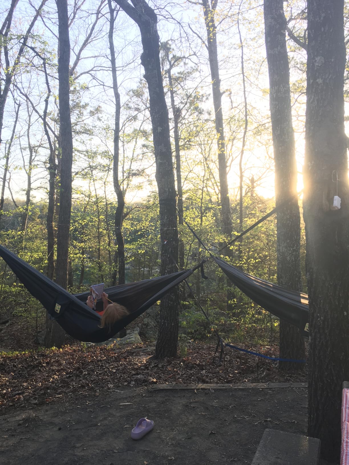 SZHLUX Camping Hammock Double & Single Portable Hammocks with 2 Tree Straps and Attached Carry Bag,Great for Outdoor,Indoor,Beach,Camping,Light Grey / Sky Blue - Customer Photo 2