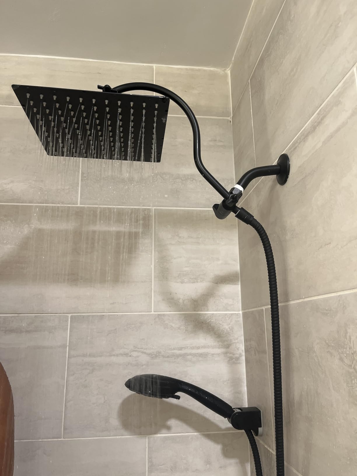 Hibbent All Metal High Pressure Rainfall 10'' Shower Head, CUPC Certified Handheld Showerhead Combo, 12'' Adjustable Shower Extension Arm, 10-Spray, 71'' Hose, Adhesive Showerhead Holder, Matte Black - Customer Photo 1