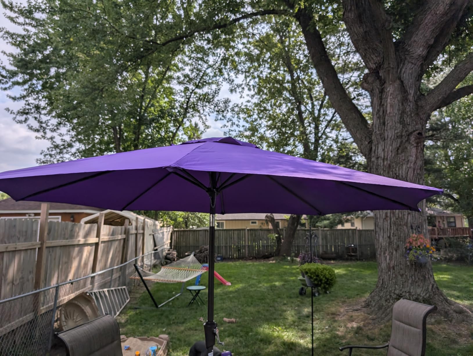 JEAREY 9FT Outdoor Patio Umbrella Outdoor Table Umbrella with Push Button Tilt and Crank, Market Umbrella 8 Sturdy Ribs UV Protection Waterproof for Garden, Deck, Backyard, Pool (Beige) - Customer Photo 1