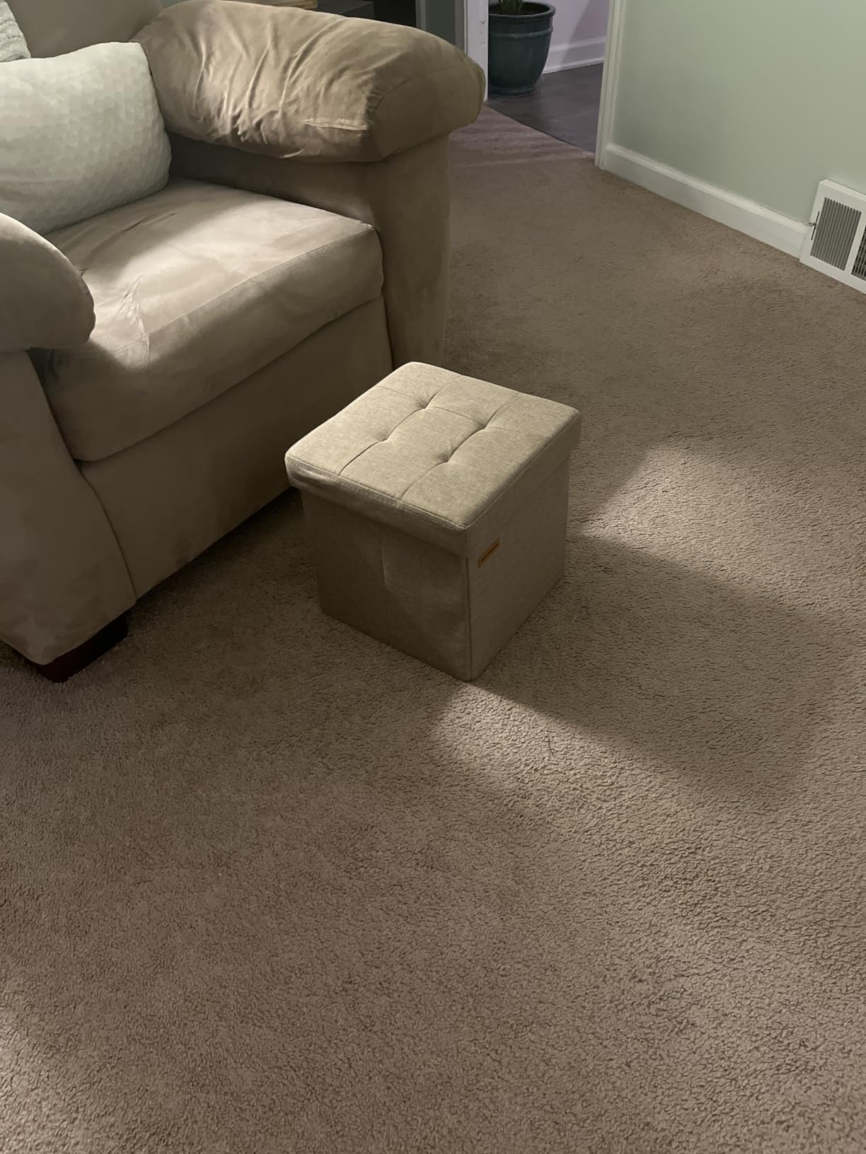 SONGMICS 11.8 Inches Small Folding Storage Ottoman Cube, Storage Footrest, Foot Rest Stool, for Living Room, Bedroom, Dorm, Dark Gray - Customer Photo 2