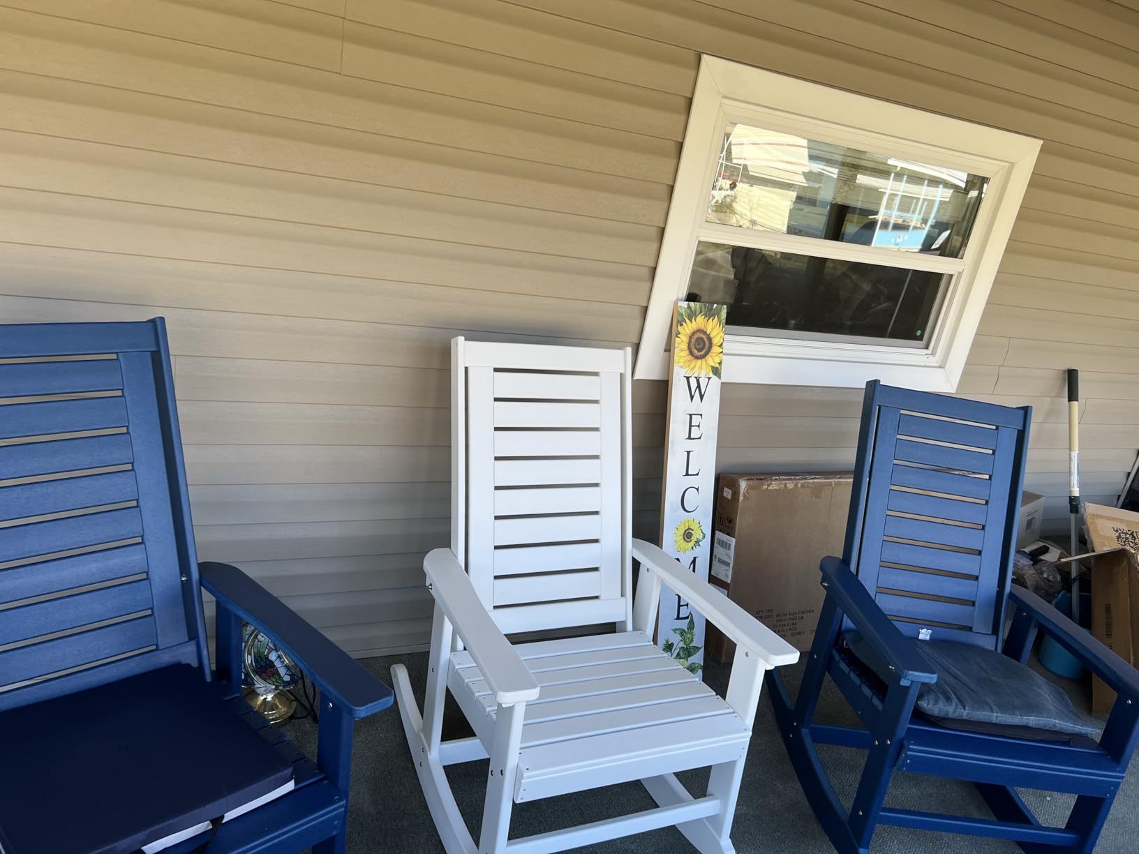 GREENVINES Outdoor Rocking Chairs | Set of 2 | Porch Rocker | HDPE Plastic | Black | Oversized Rockers | High Back | Big & Tall | Ladder Back | for Patio Outside Backyard Balcony - Customer Photo 1