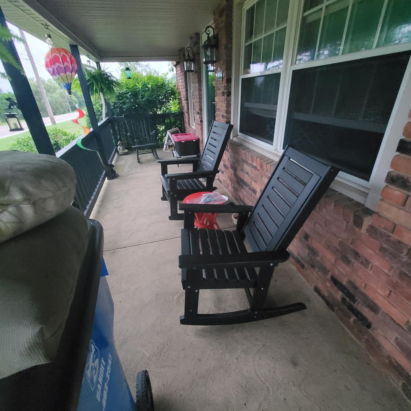 GREENVINES Outdoor Rocking Chairs | Set of 2 | Porch Rocker | HDPE Plastic | Black | Oversized Rockers | High Back | Big & Tall | Ladder Back | for Patio Outside Backyard Balcony - Customer Photo 5