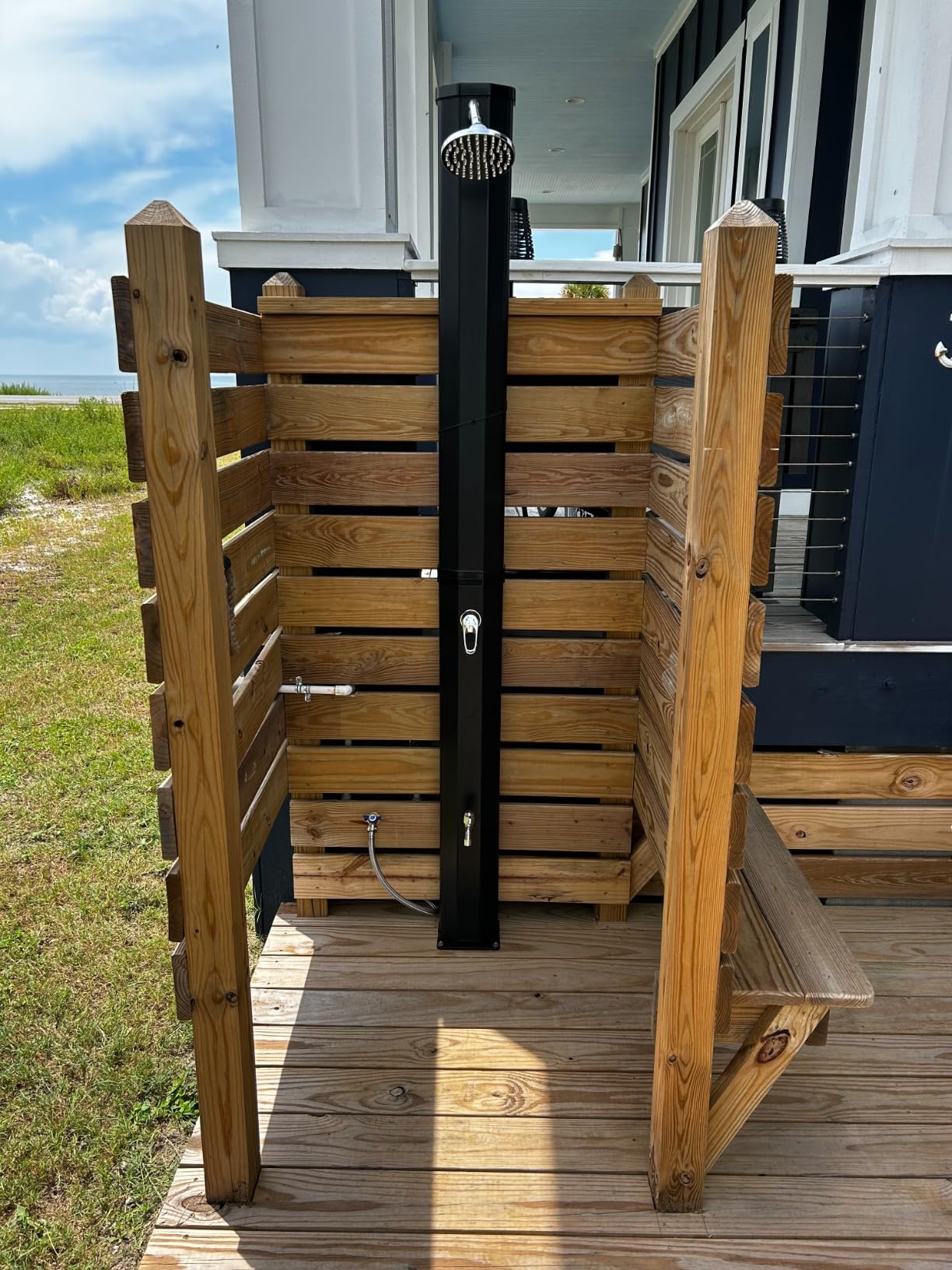 Giantex 7.2 FT 10 Gallon 2-Section Solar-Heated Outdoor Shower, Pool Shower W/Free-Rotating Shower Head, Foot Tap Spigot, Faucet, Temperature and Pressure Adjustment for Backyard, Garden, Beach Spa - Customer Photo 2