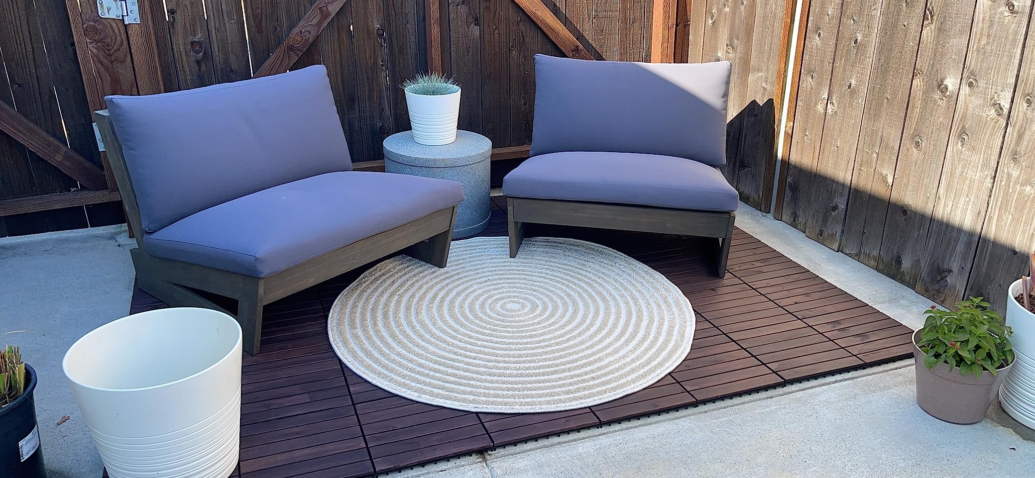 Idzo Interlocking Deck Tiles 9.6 SQFT - 10PCS Waterproof Acacia Wood Patio, Flooring Panels for Indoor and Outdoor - Decking Checker Pattern, 11.81 x 11.81 x 0.91 Inches, Golden - Customer Photo 1