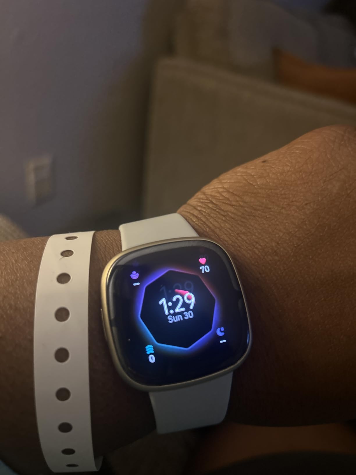 Fitbit Sense 2 Advanced Health and Fitness Smartwatch with Tools to Manage Stress and Sleep, ECG App, SpO2, 24/7 Heart Rate and GPS, Blue Mist/Pale Gold, One Size (S & L Bands Included) - Customer Photo 1