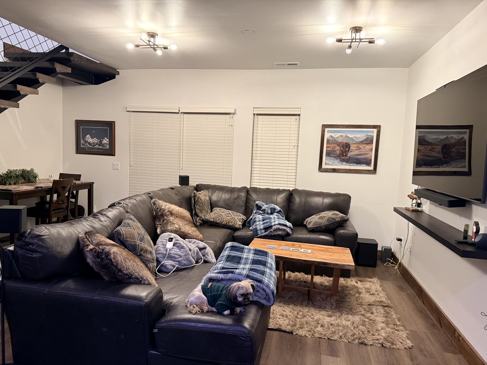 Gold Semi Flush Mount Ceiling Light Fixture, 4-Light Modern Industrial Sputnik Chandelier Light Fixture, Flush Mount Ceiling Lamp for Kitchen Bedroom Living Room Dining Room Closet, E26 Bulb Sockets - Customer Photo 1