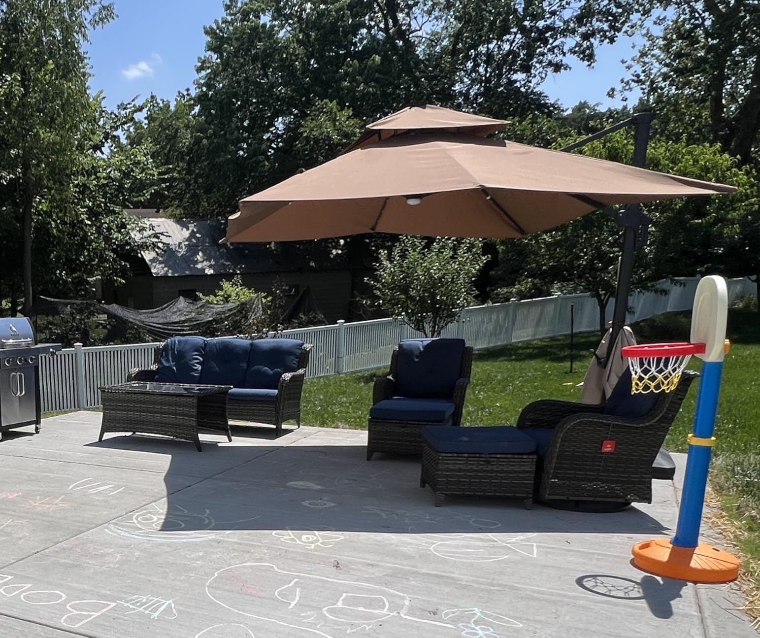 Best Choice Products 10x10ft Cantilever Patio Umbrella w/Base Included, Solar LED Lights 360 Rotation Large Offset Hanging Outdoor Shade for Deck Pool Backyard w/Stand - Tan customer photo 2
