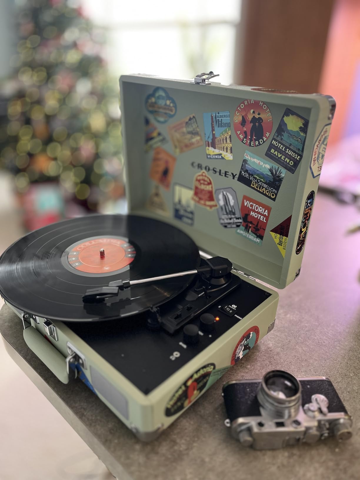 Crosley CR8005F-BK Cruiser Plus Vintage 3-Speed Bluetooth in/Out Suitcase Vinyl Record Player Turntable, Black/Red - Customer Photo 1